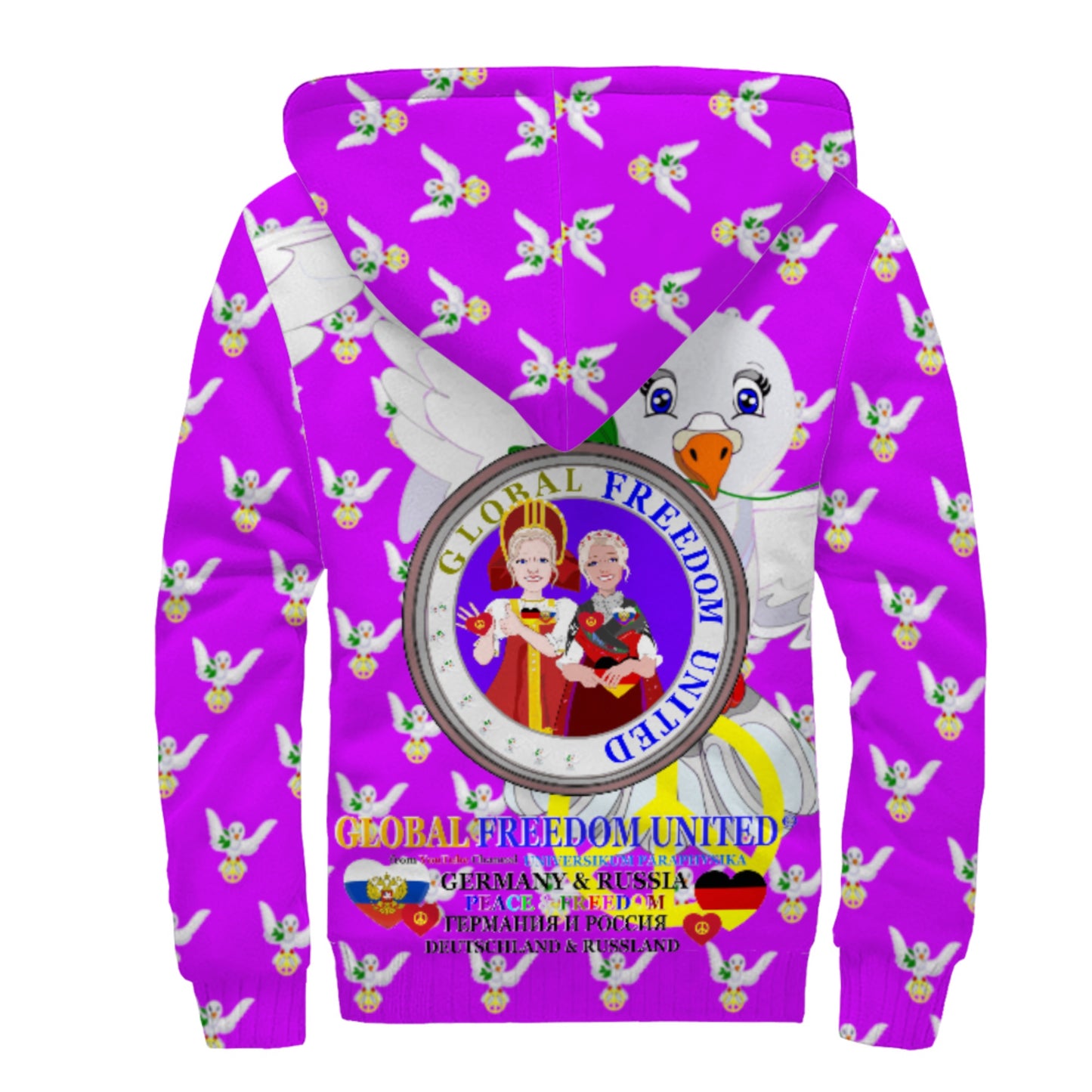 Plush Hoodie GLOBAL FREEDOM UNITED© Women RUSSIA & GERMANY LILAC