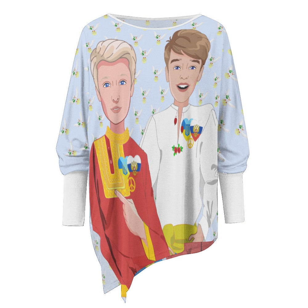 Pullover Long Sleeve T-shirt GLOBAL FREEDOM UNITED© Women Ukraina & Russia Light Blue