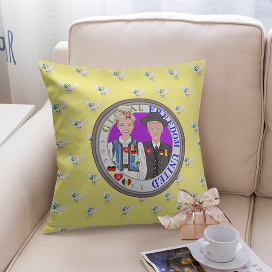 GLOBAL FREEDOM UNITED© Men GERMANY & ROMANIA Yellow 18'' Square Pillow Cover