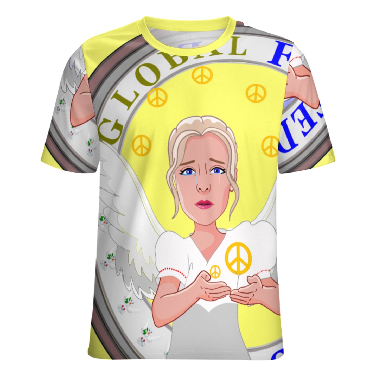 Women´s T-shirt 2 Global Freedom United Women Peace Of Angel Old Peace Yellow