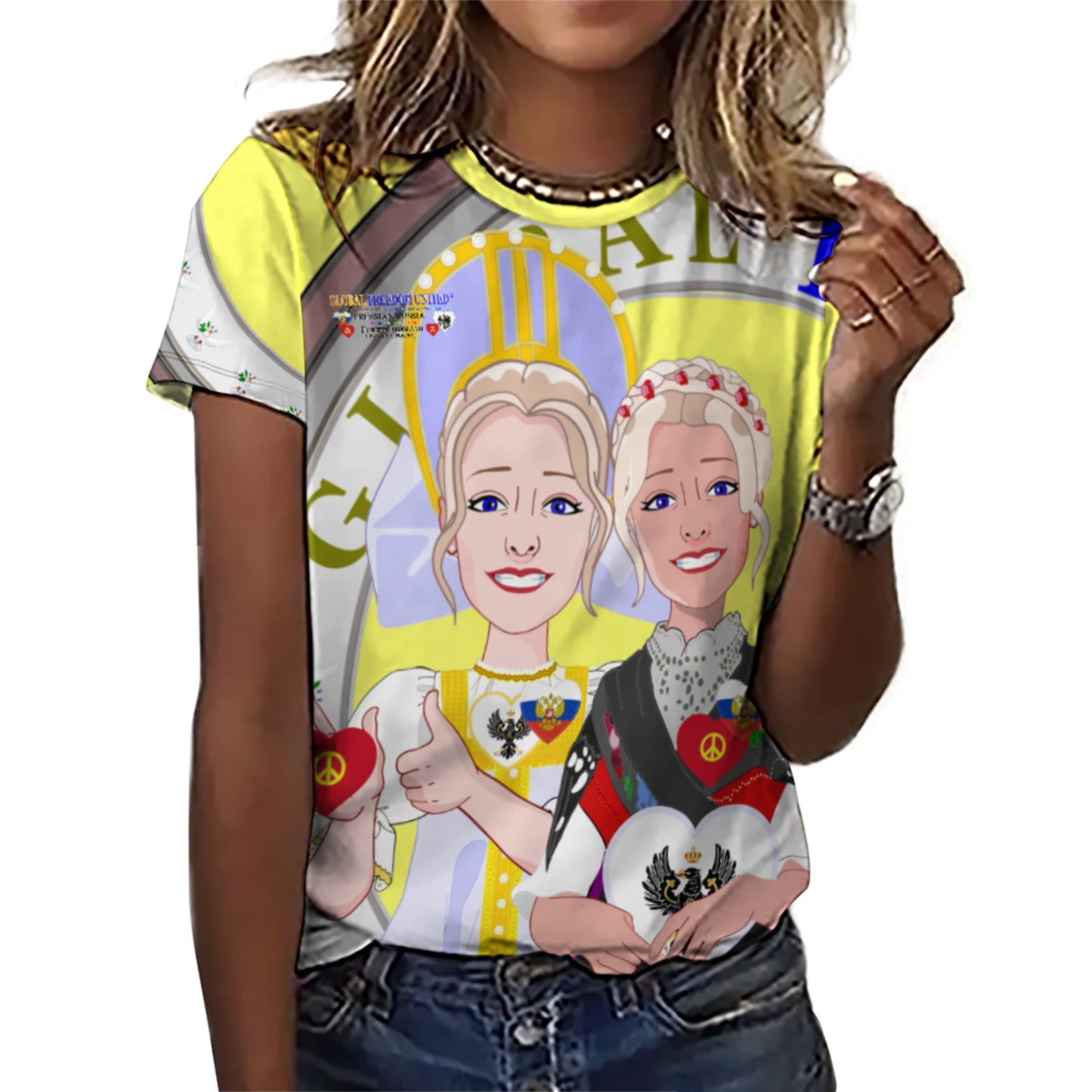 Women´s T-shirt 2 GLOBAL FREEDOM UNITED© Women Prussia & Russia Yellow