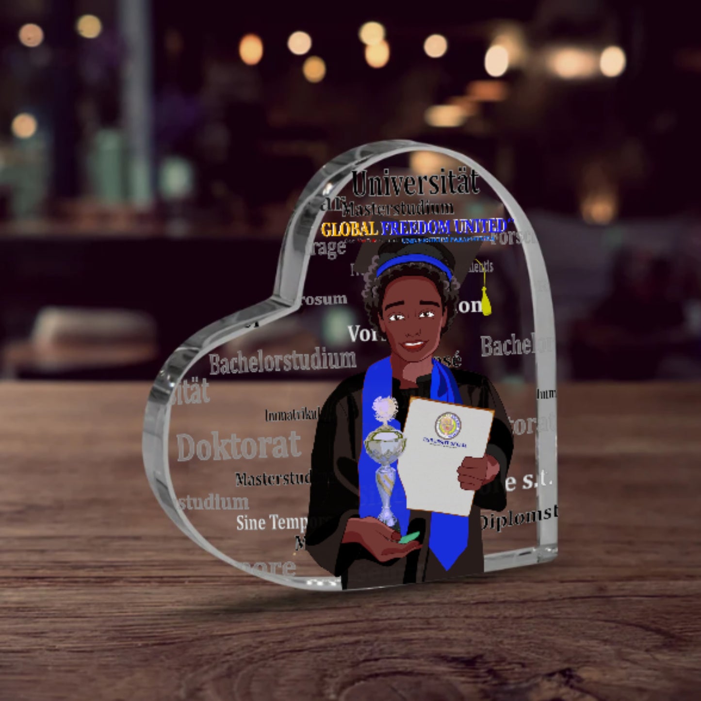 Acryl Heart Global Freedom United Afro Student Boy Silver Place