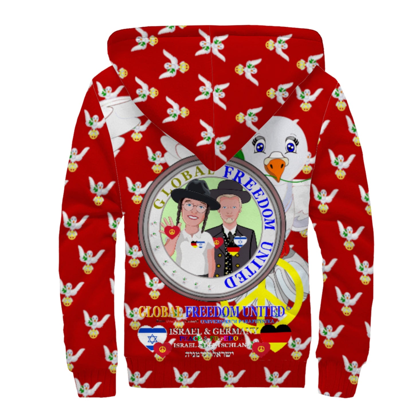 Plush Hoodie GLOBAL FREEDOM UNITED© Men Israel & Germany Red