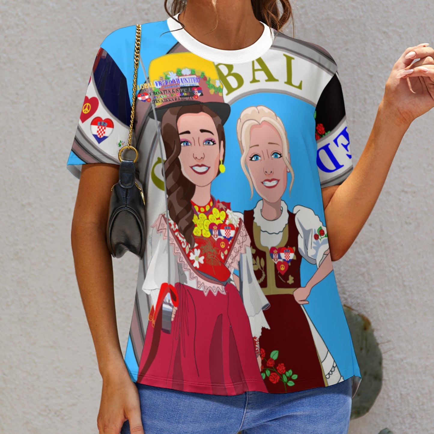 Women´s T-shirt 3 GLOBAL FREEDOM UNITED© Women Croatia & Serbia Blue