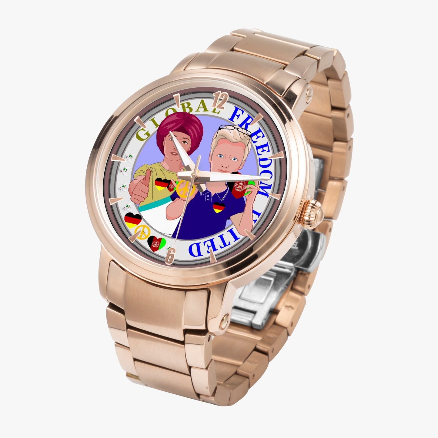 GLOBAL FREEDOM UNITED© Men AFGHANISTAN & GERMANY - New Steel Strap Automatic Watch (With Indicators)