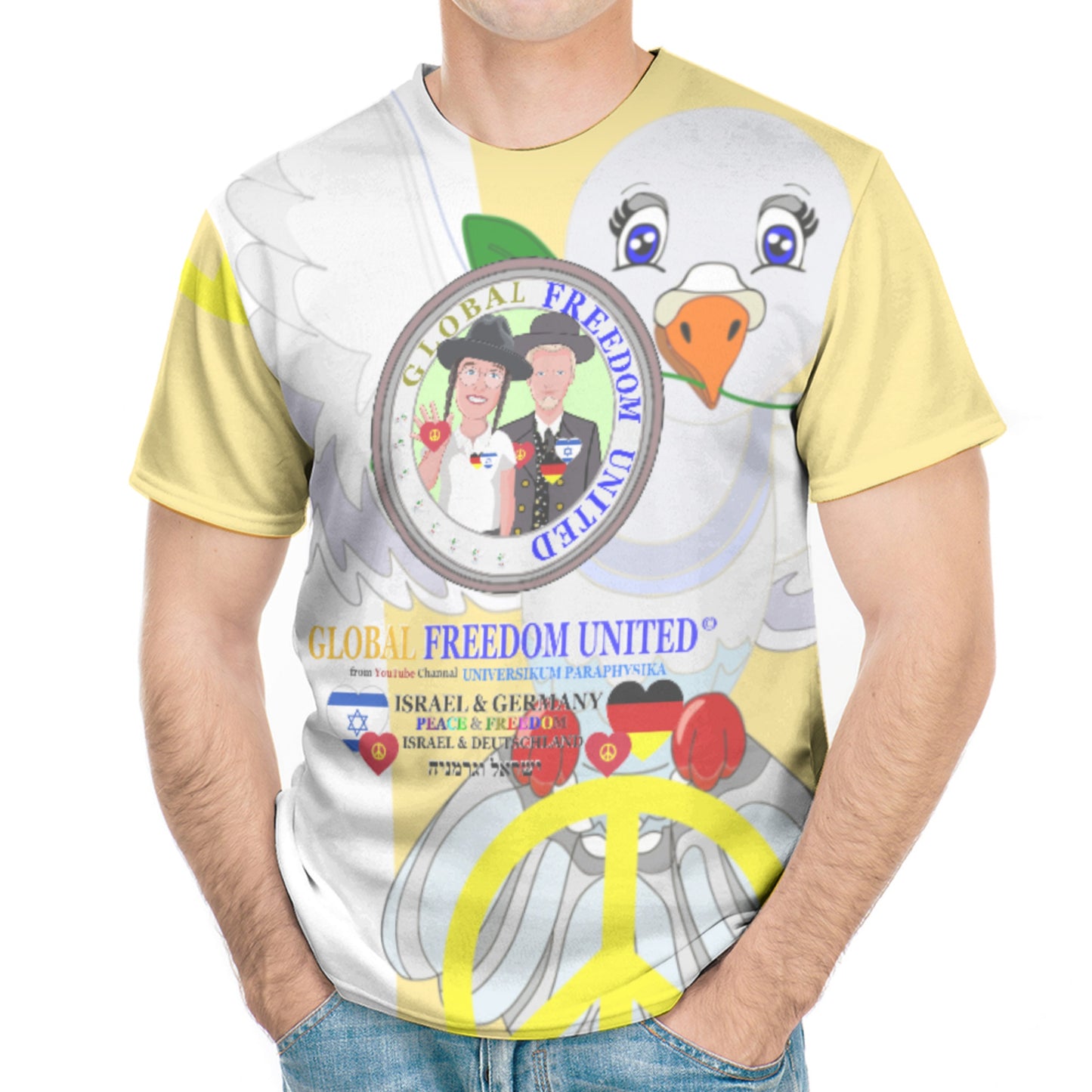 Men´s T-shirt GLOBAL FREEDOM UNITED© Israel & German Version 1 Yellow