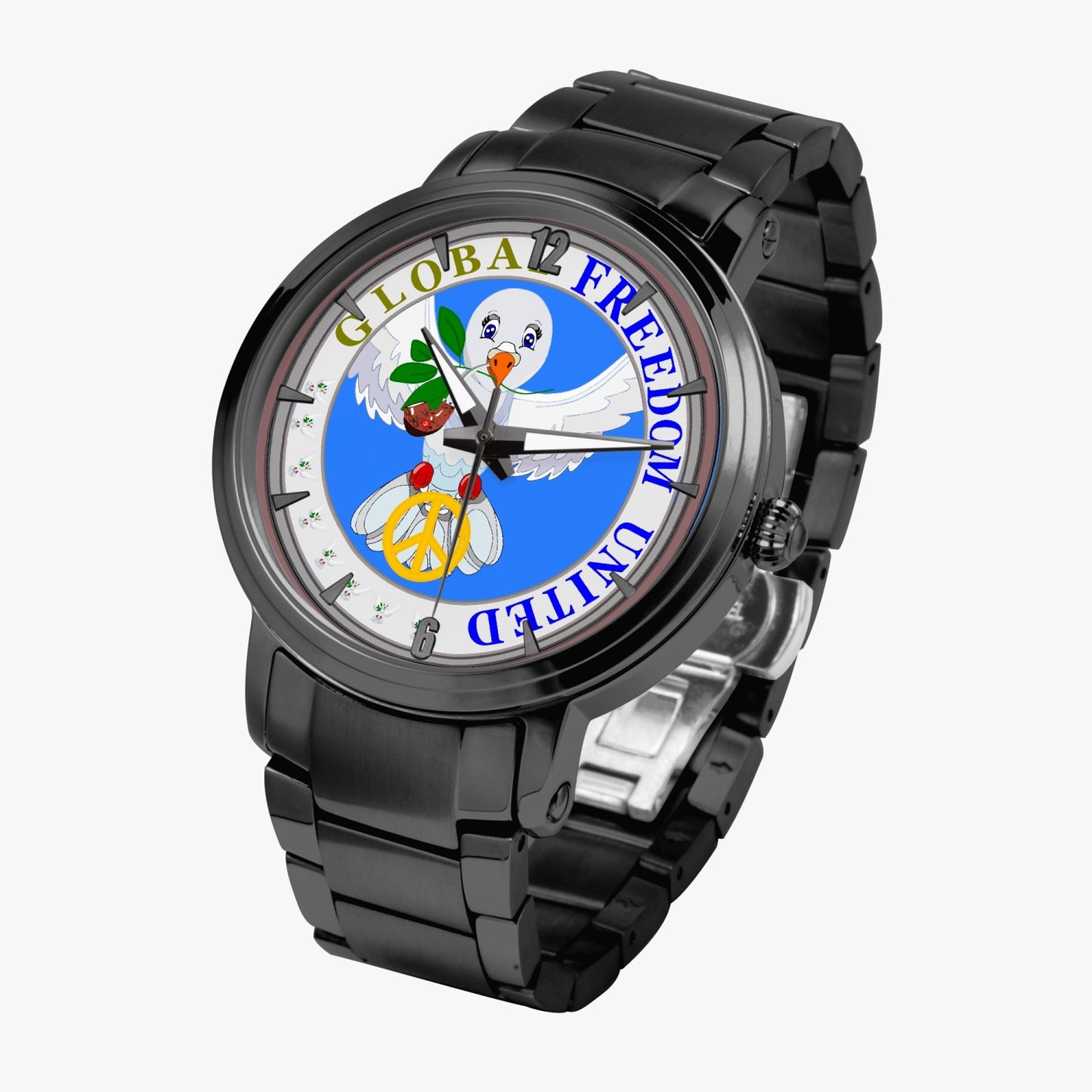 GLOBAL FREEDOM UNITED DOVE OF PEACE OLD PEACE WITH PIPE New Steel Strap Automatic Watch (With Indicators)