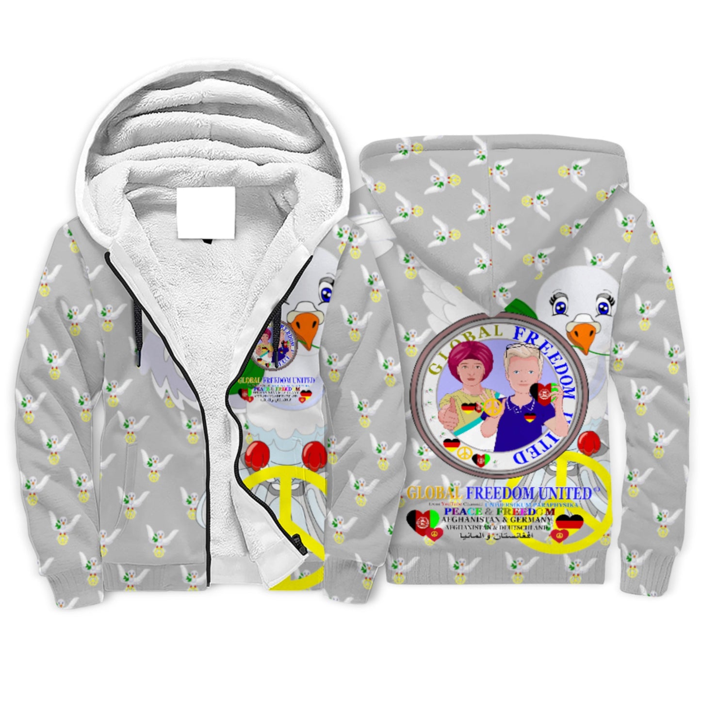 Plush Hoodie GLOBAL FREEDOM UNITED© Afghanistan & Germany Grey