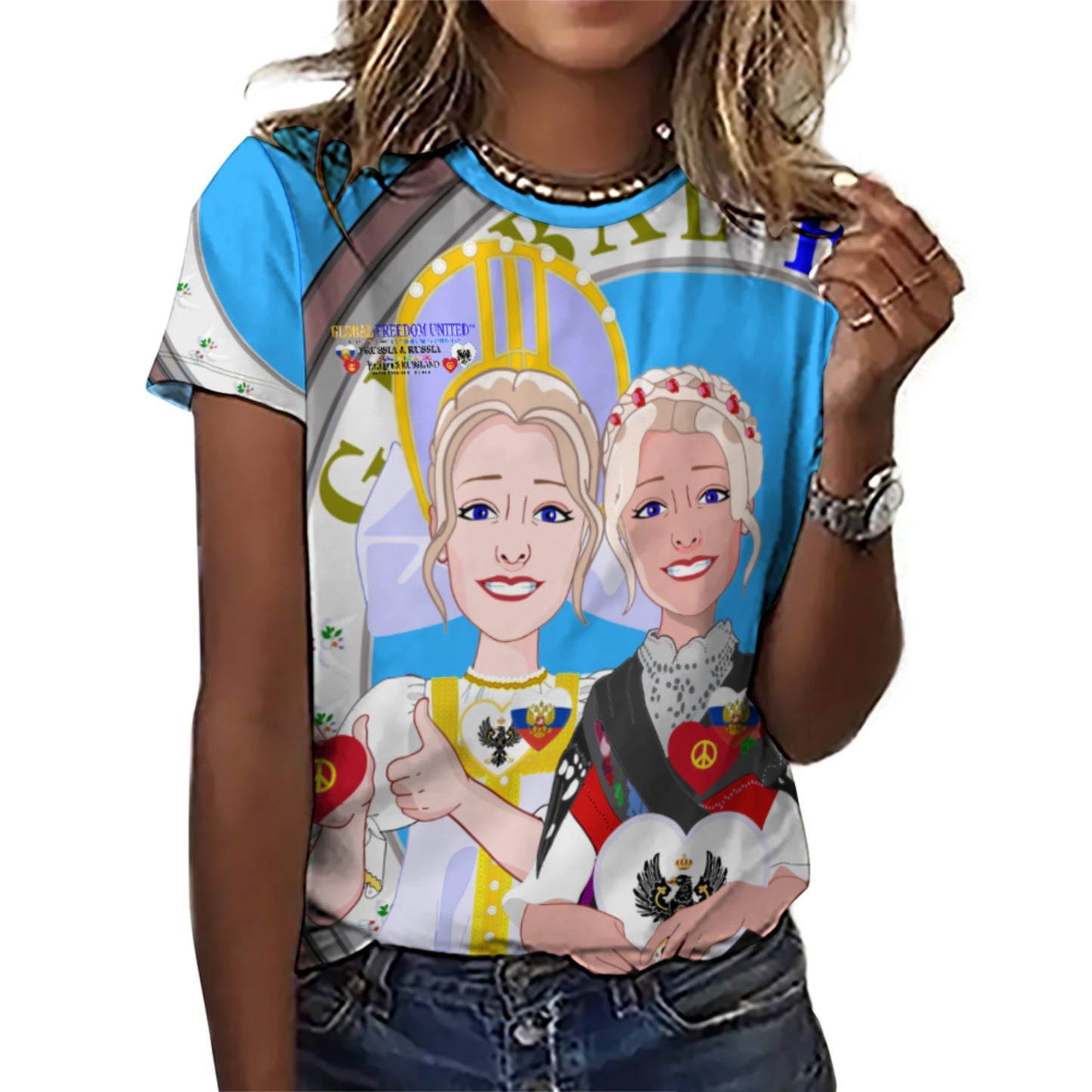 Women´s T-shirt 2 GLOBAL FREEDOM UNITED© Women Prussia & Russia Blue