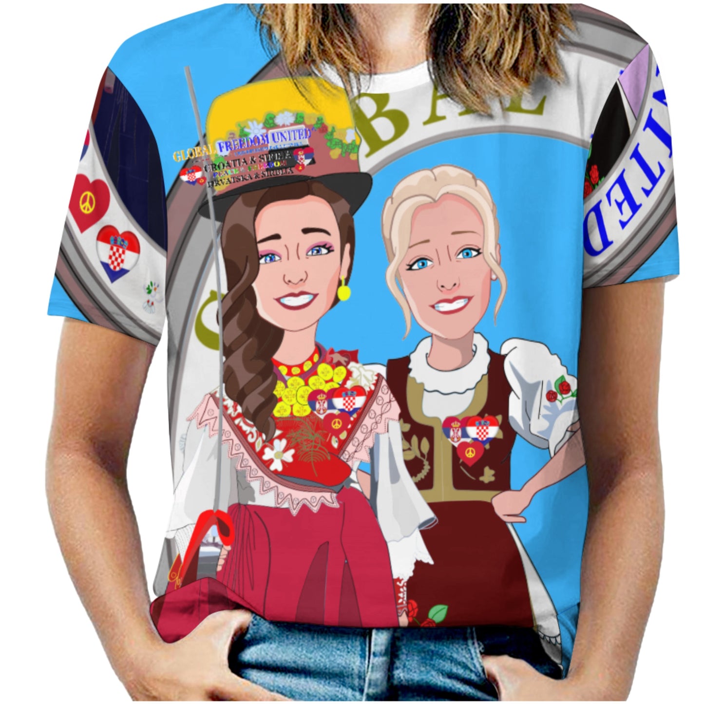 Women´s T-shirt 3 GLOBAL FREEDOM UNITED© Women Croatia & Serbia Blue