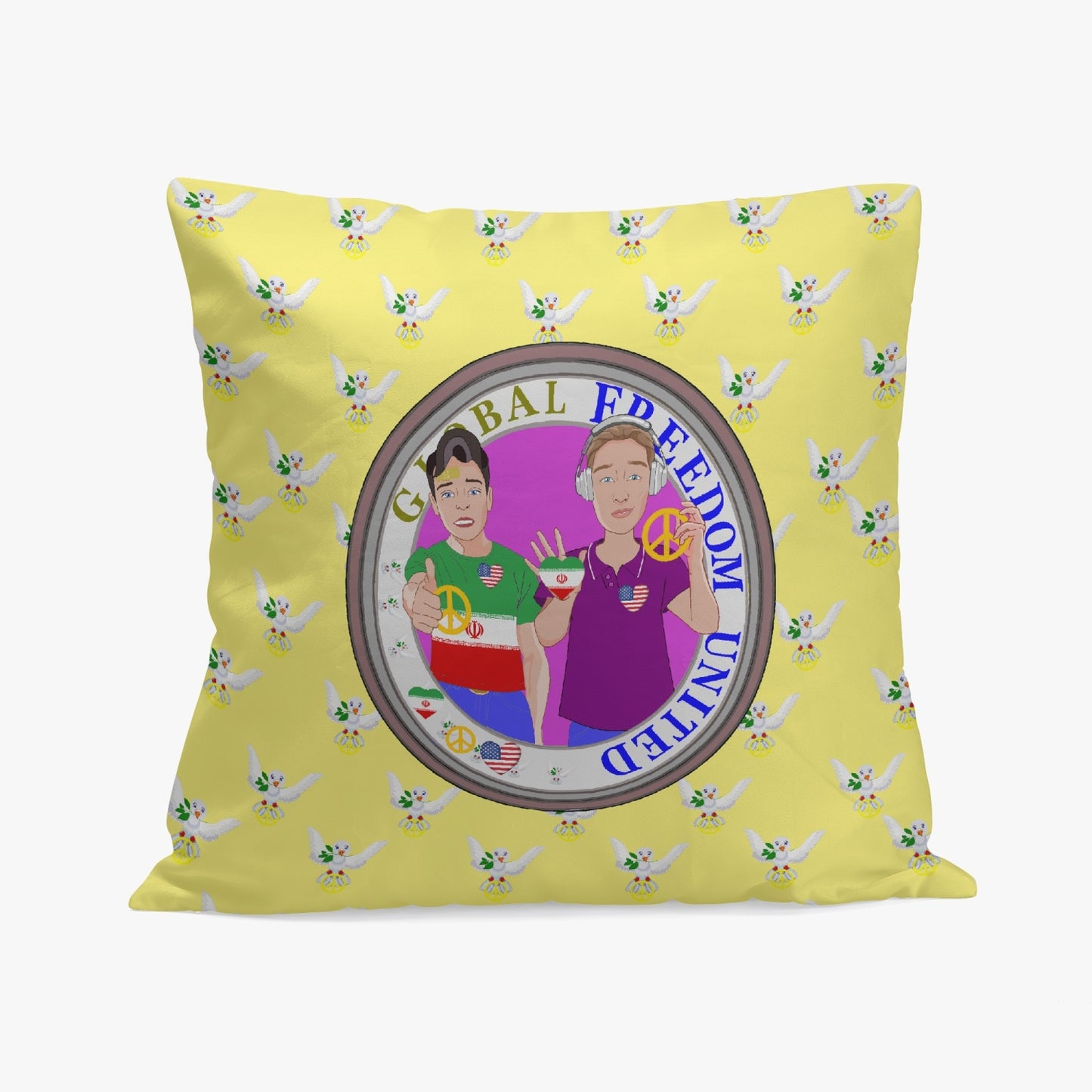 GLOBAL FREEDOM UNITED© Men IRAN & USA YELLOW  18'' Square Pillow Cover