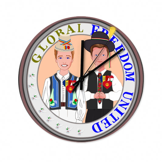 Wooden Wall Clock Without Scale GLOBAL FREEDOM UNITED© Men Romania & Hungary