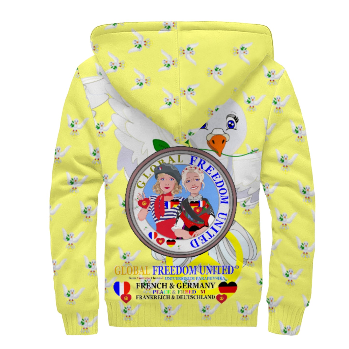Plush Hoodie GLOBAL FREEDOM UNITED© Women French & Germany Yellow