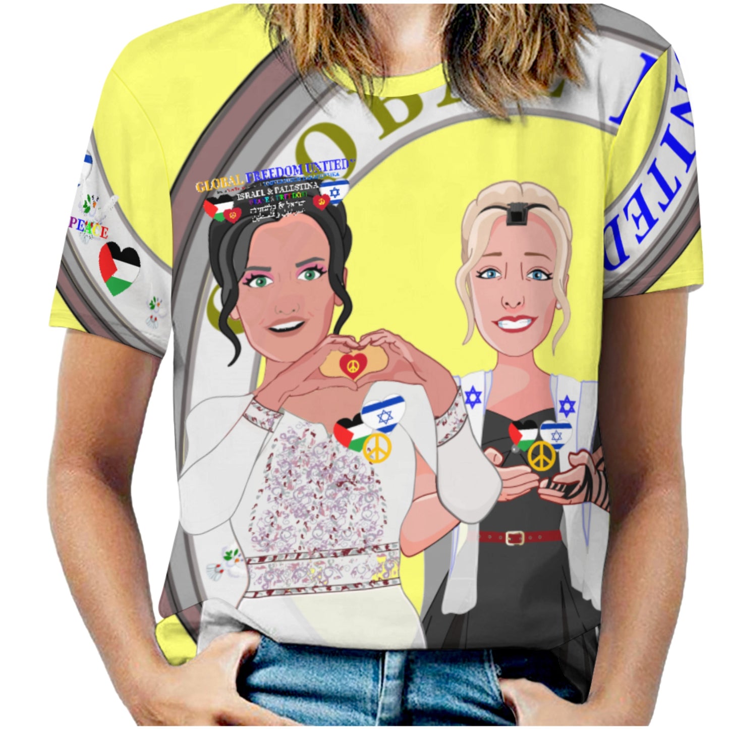 Women´s T-shirt 3 GLOBAL FREEDOM UNITED© Women Palestina & Israel Yellow