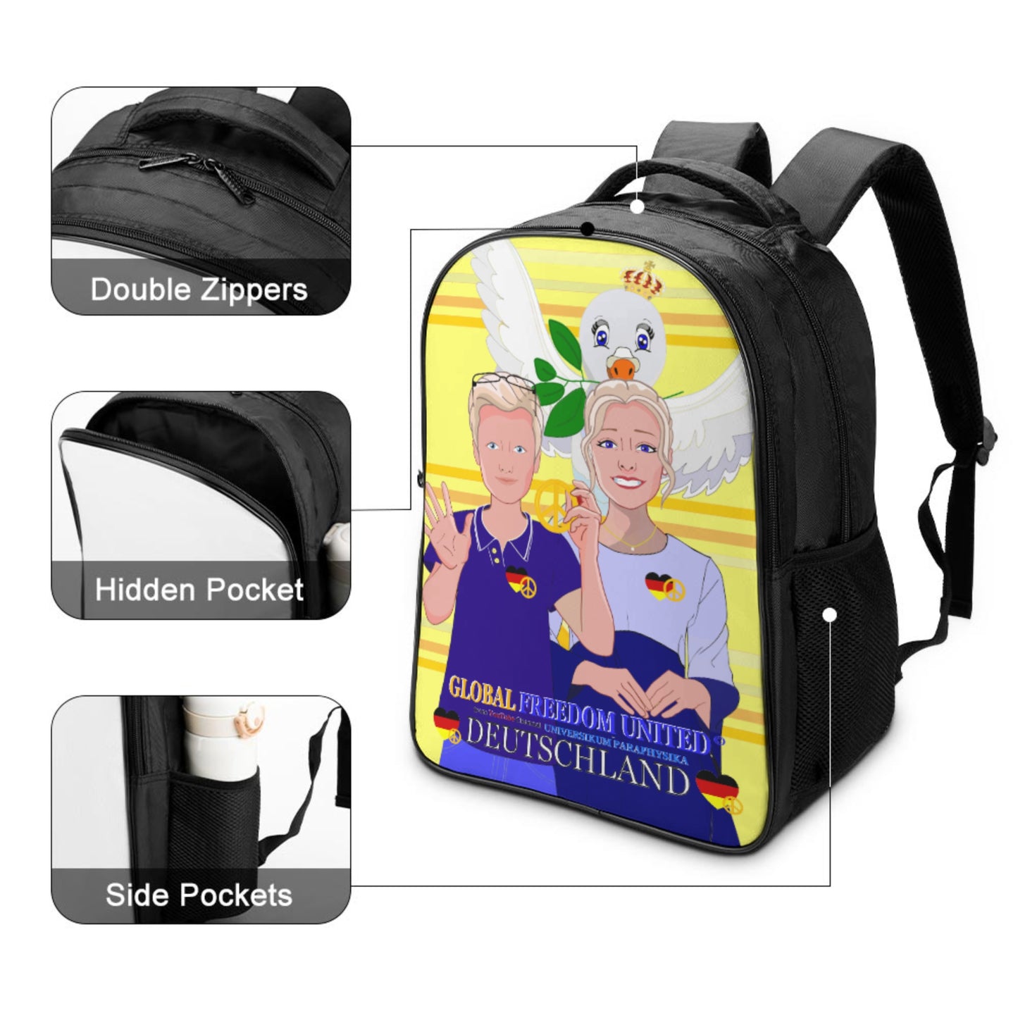 Backpack 16 Inch 2 Compartment Global Freedom United Couple Edition Germany V2 Yellow