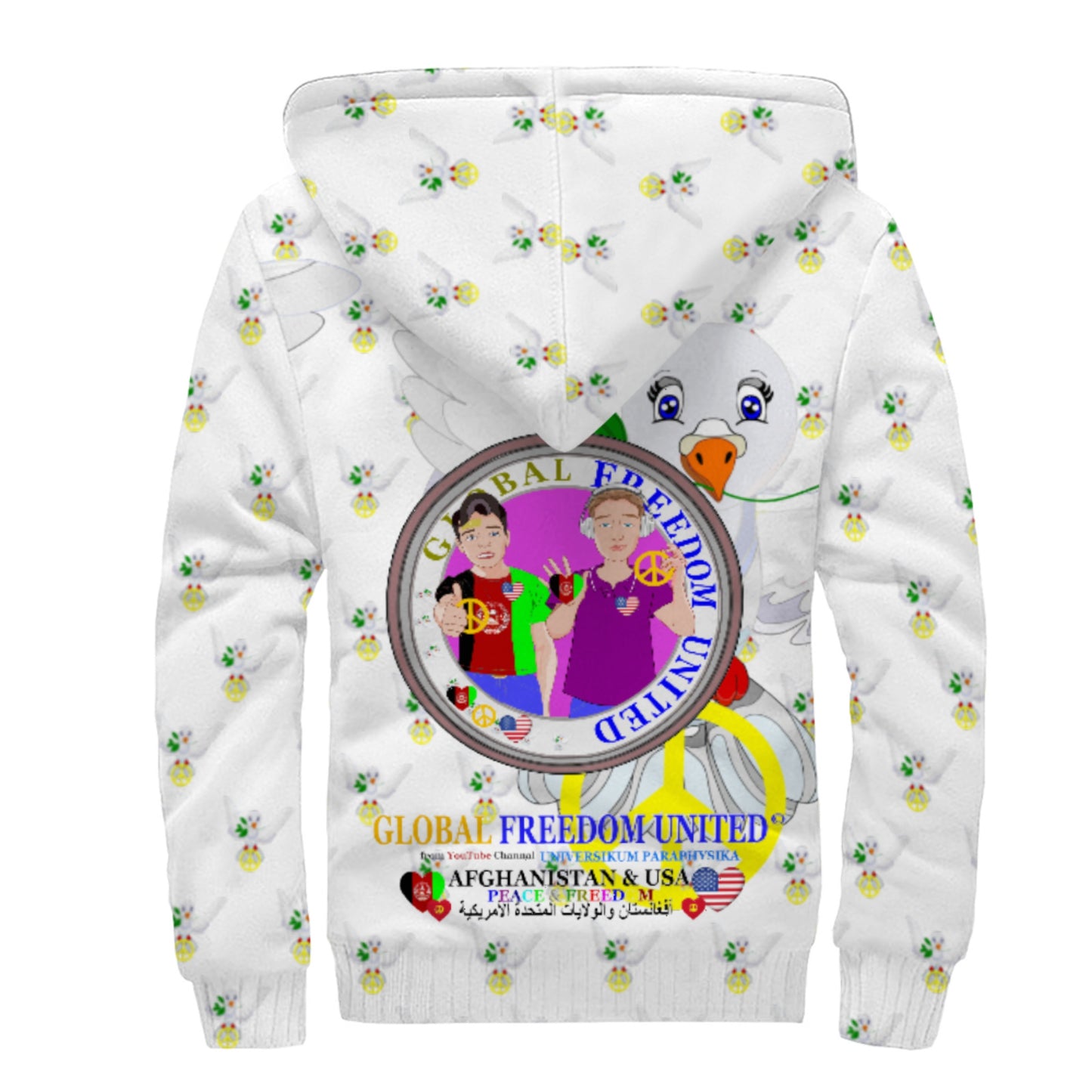 Plush Hoodie GLOBAL FREEDOM UNITED© Men AFGHANISTAN & USA Wight