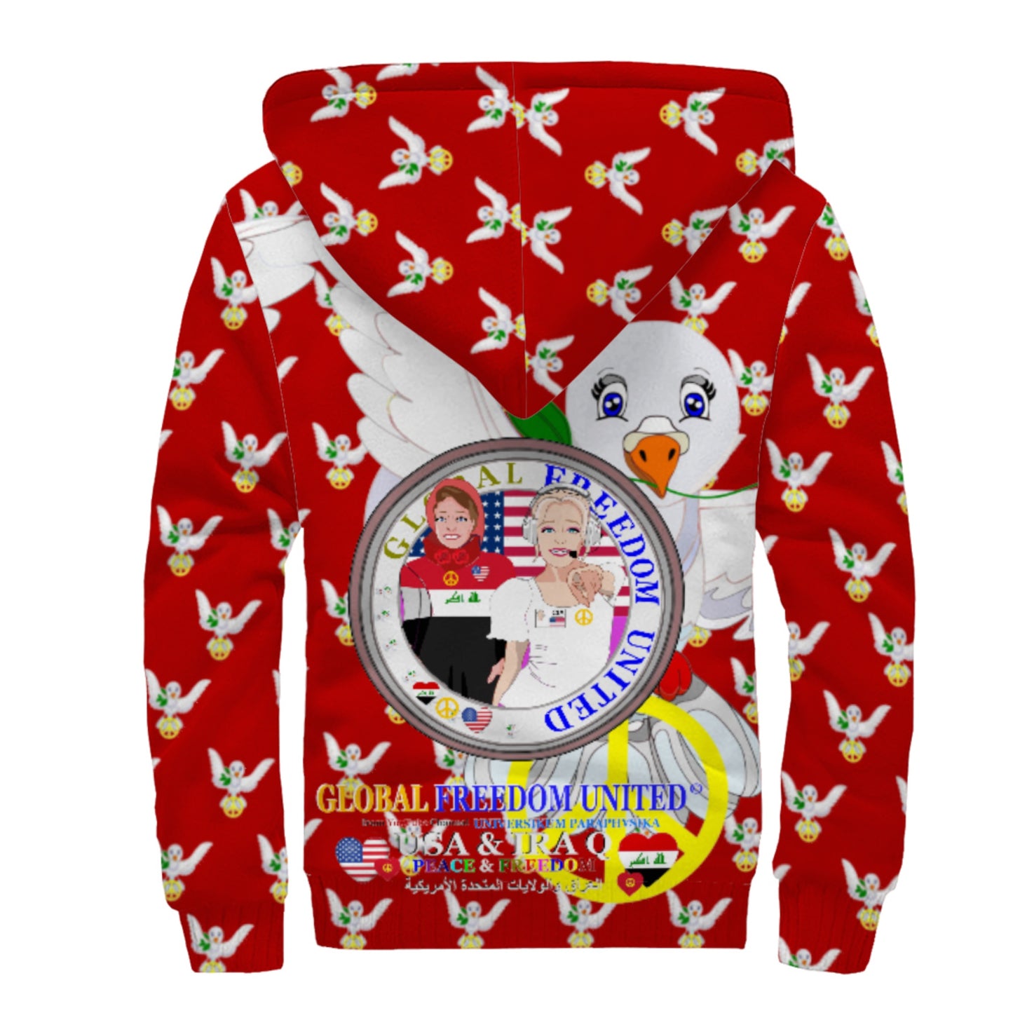 Plush Hoodie GLOBAL FREEDOM UNITED© Women Iraq & USA Red