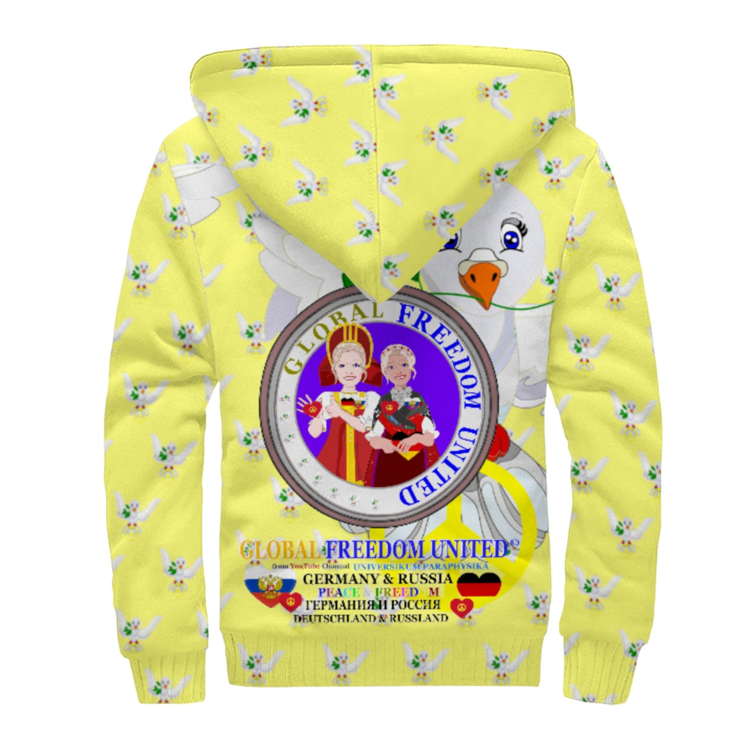 Plush Hoodie GLOBAL FREEDOM UNITED© Women RUSSIA & GERMANY Yellow