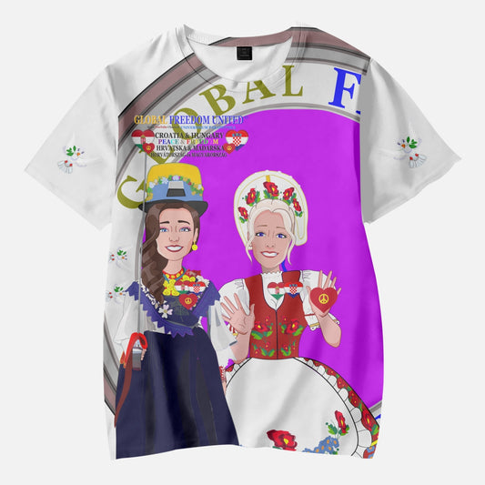 GLOBAL FREEDOM UNITED© Girl Croatia & Hungary WIGHT AOP Kids' Short T-Shirts