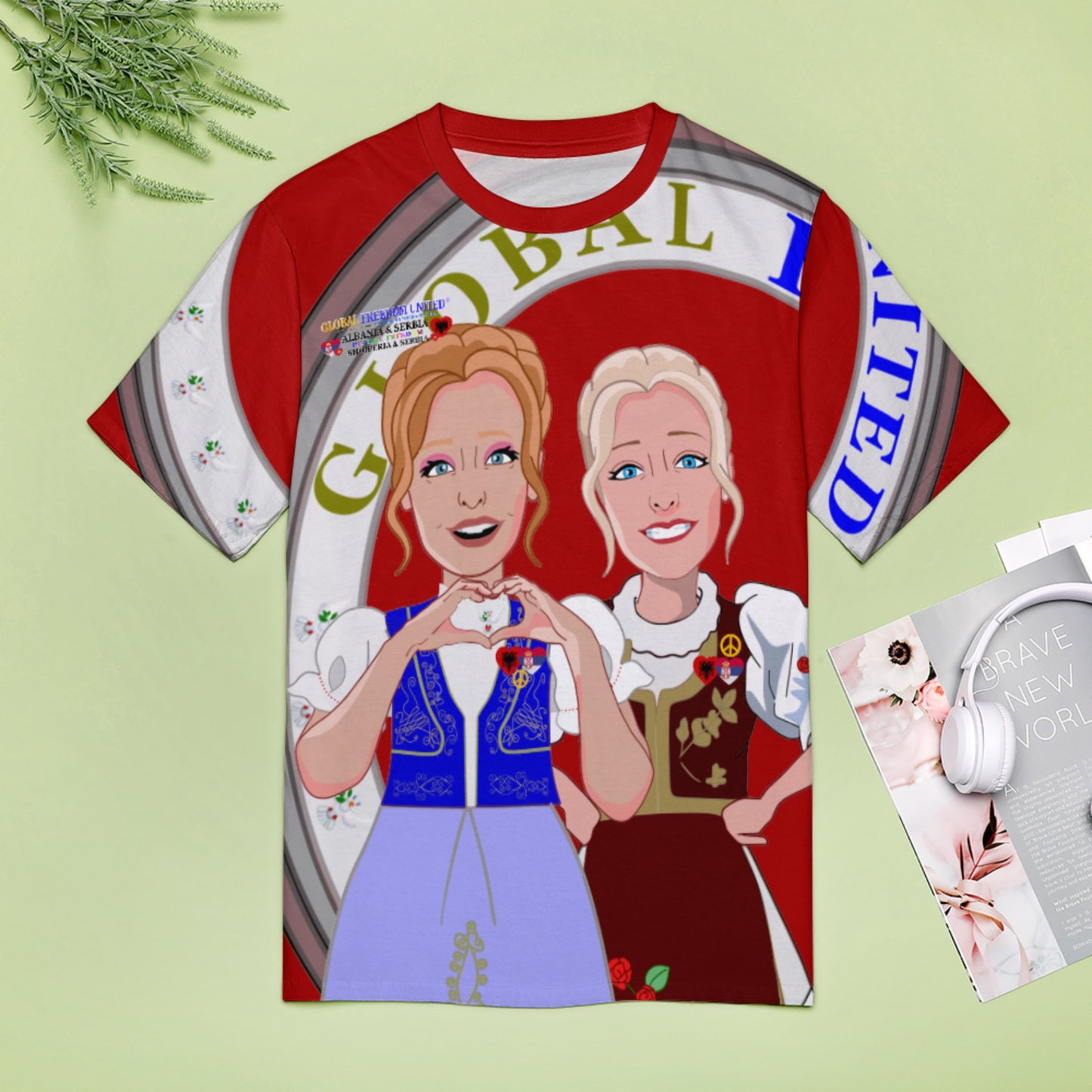 Women´s T-shirt 3 GLOBAL FREEDOM UNITED© Women Albania & Serbia Red