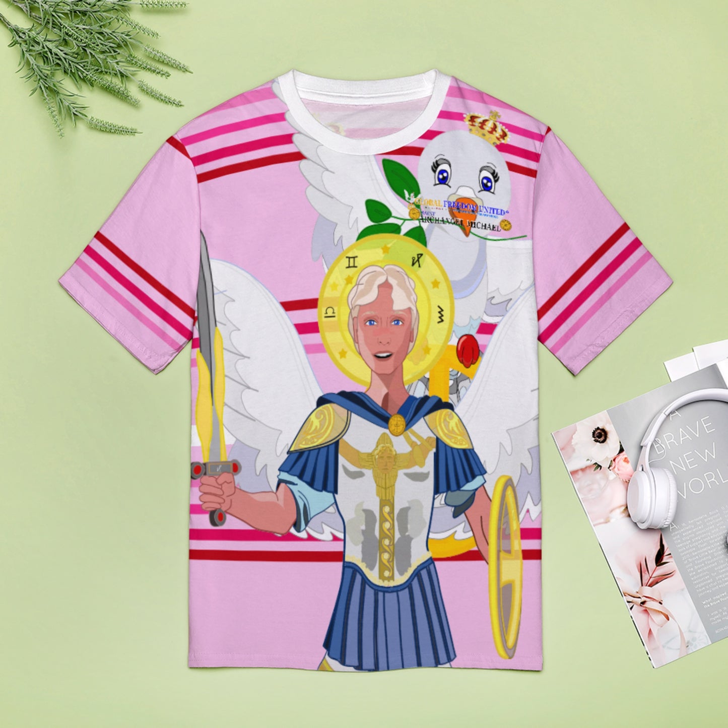 Women´s T-shirt 3 Global Freedom United Archangel Michael English V1 Pink1