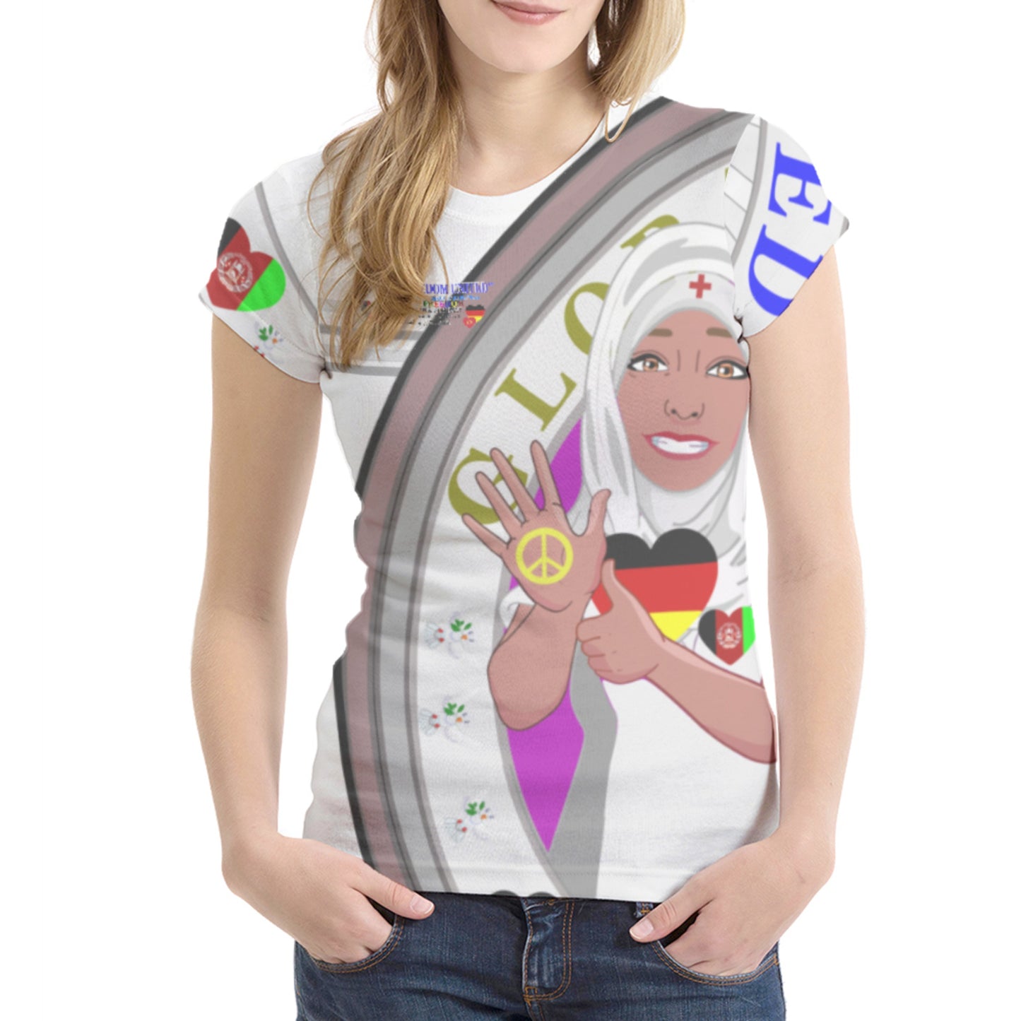 Women´s T-shirt GLOBAL FREEDOM UNITED© AFGHANISTAN & GERMANY Grey Nurse Edition