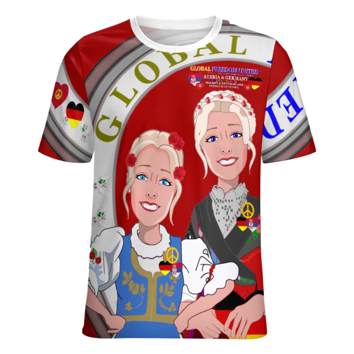 Women´s T-shirt GLOBAL FREEDOM UNITED© Women Serbia & Germany Red