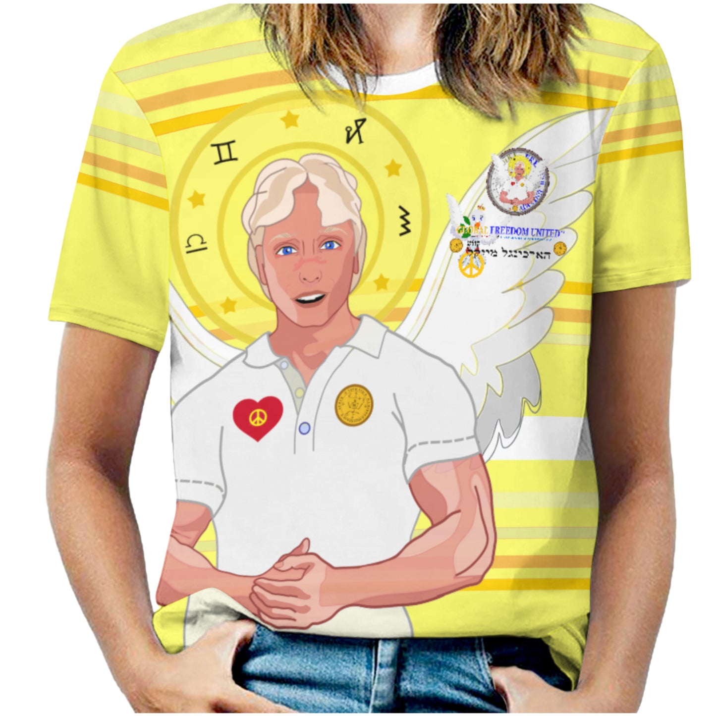 Women´s T-shirt 2 Global Freedom United Archangel Michael Hebrew  Yellow