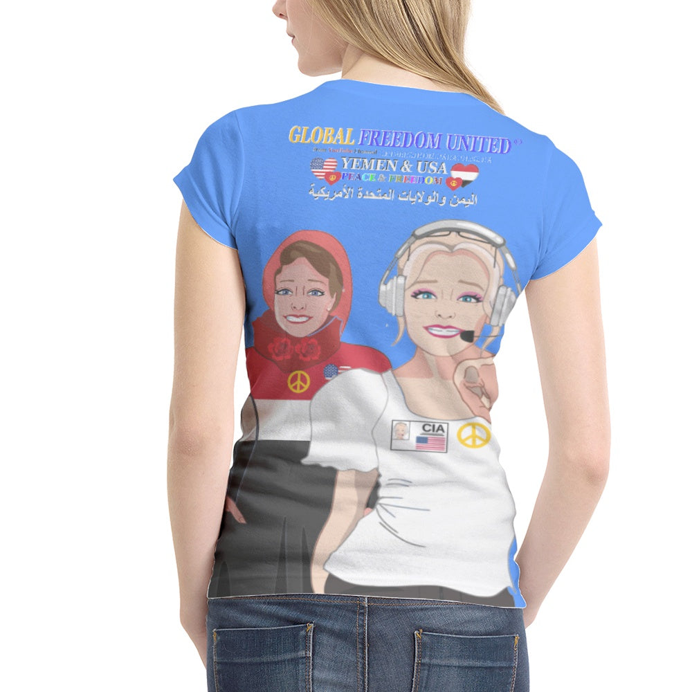 Women´s T-shirt 1 GLOBAL FREEDOM UNITED© Women Yemen & USA Blue