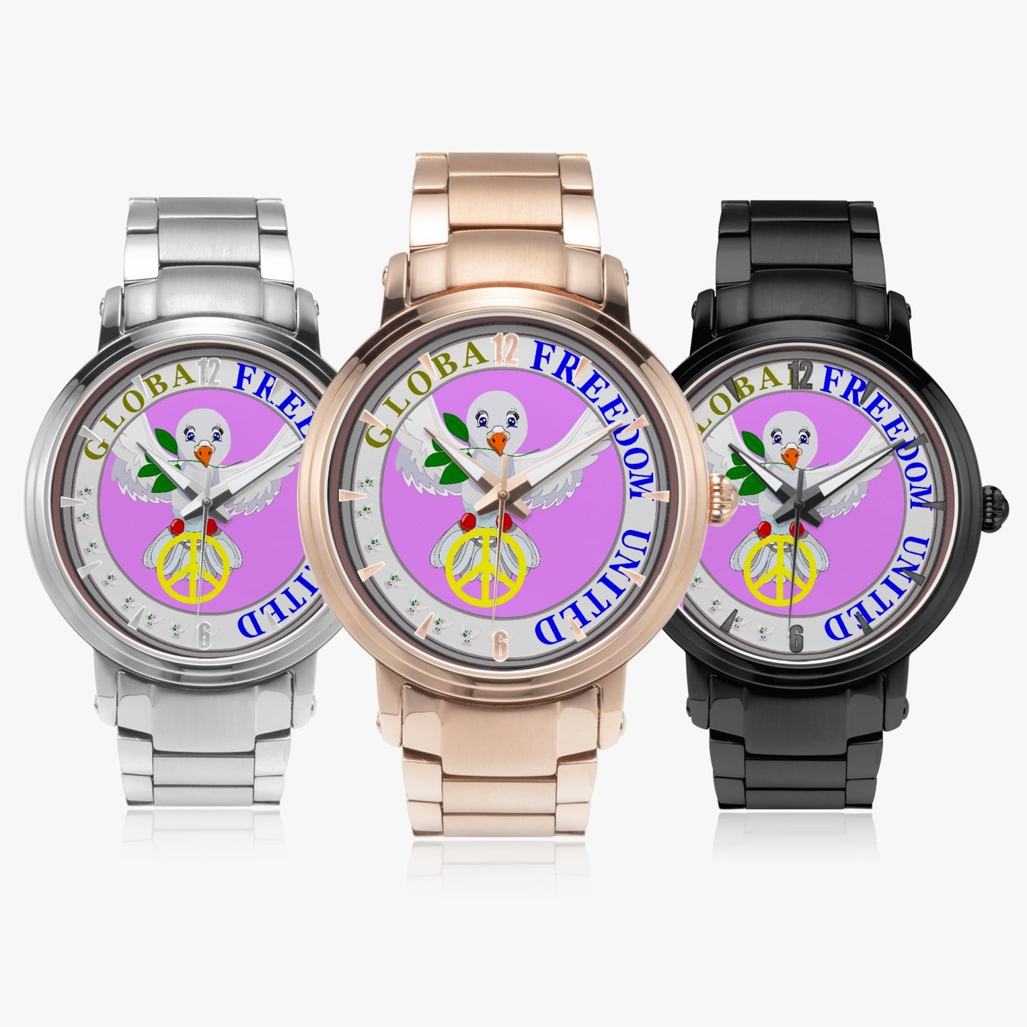 GLOBAL FREEDOM UNITED DOVE OF PEACE OLD PEACE FLIEDER New Steel Strap Automatic Watch (With Indicators)