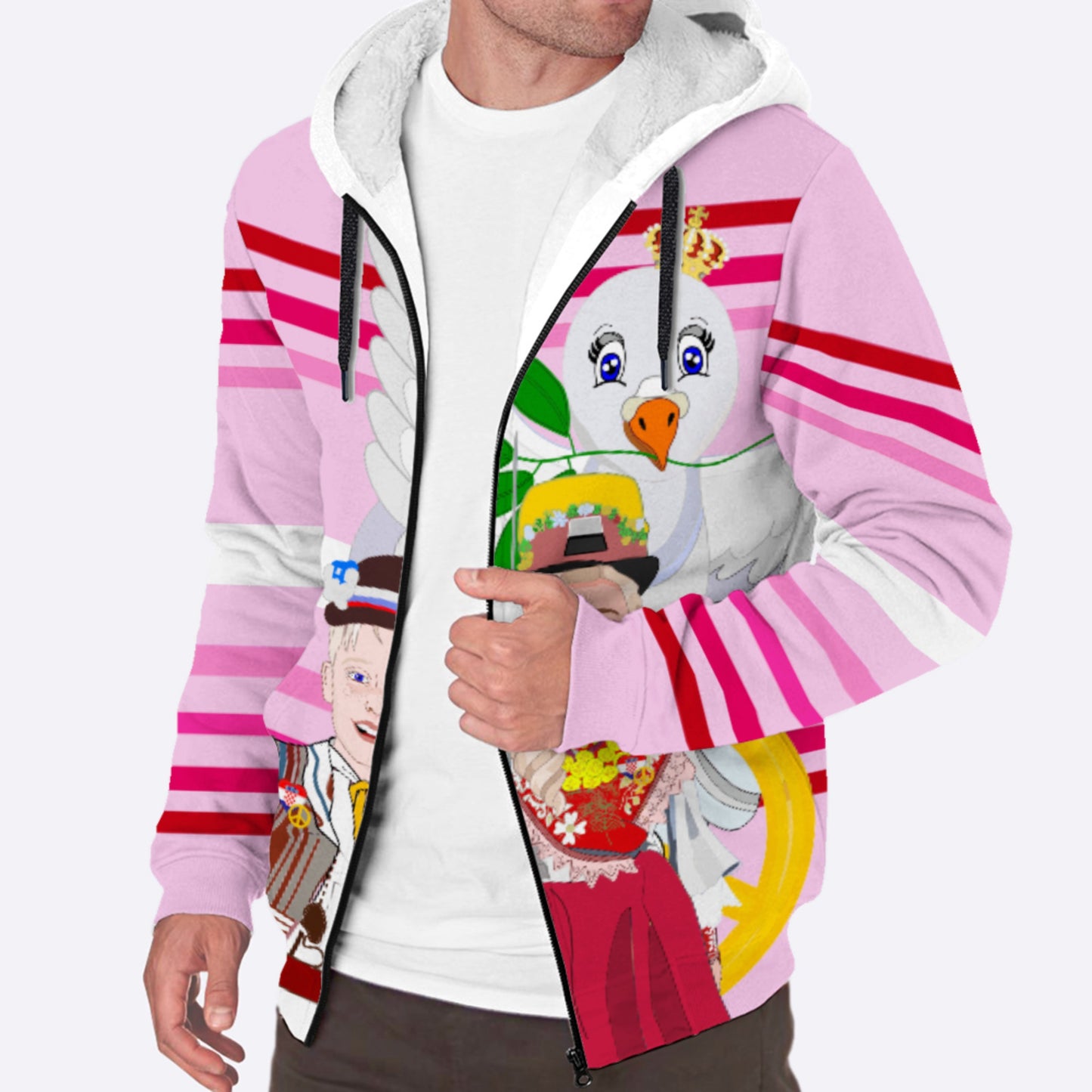 Plush Hoodie Global Freedom United Couple Edition Croatia Pink2