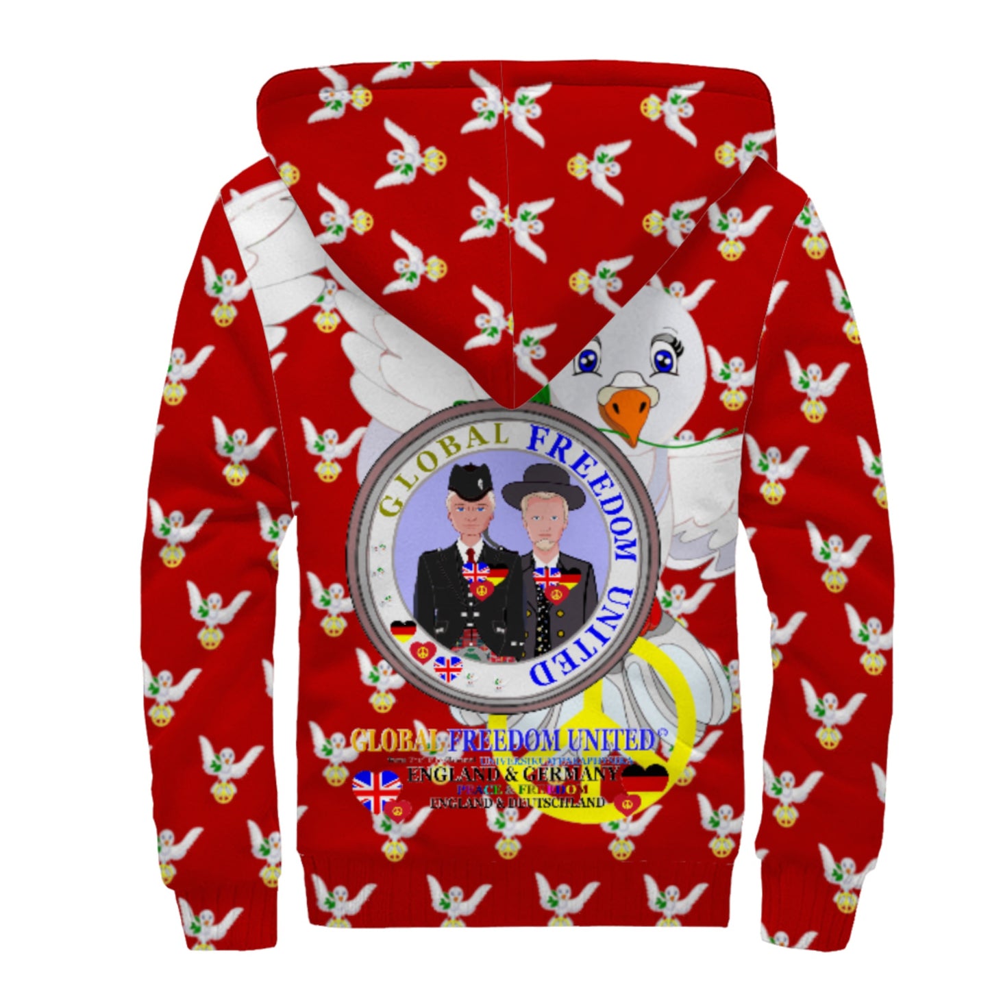 Plush Hoodie GLOBAL FREEDOM UNITED© Men England & Germany Red