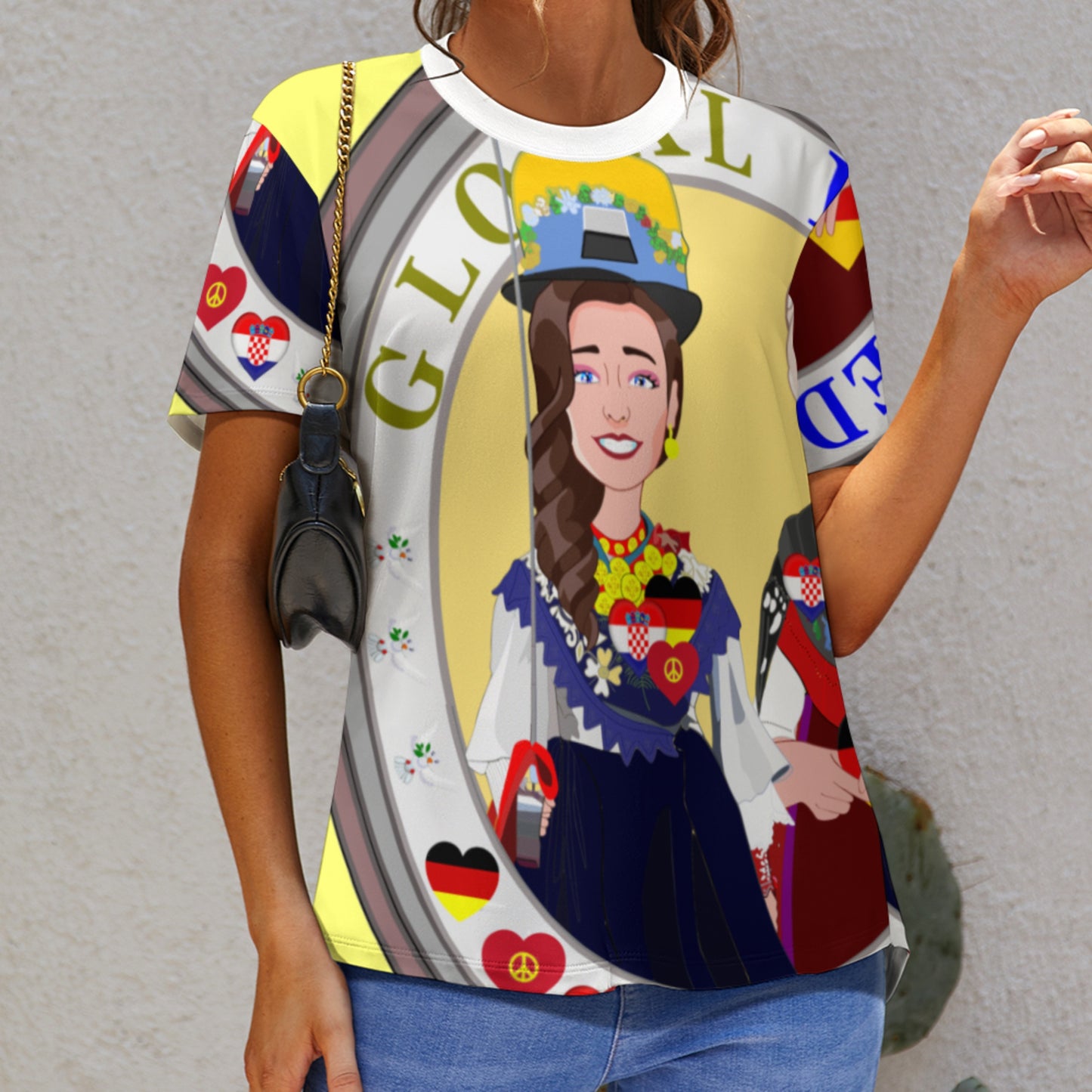 Women´s T-shirt GLOBAL FREEDOM UNITED© Women Croatia & Germany V2 1  Yellow