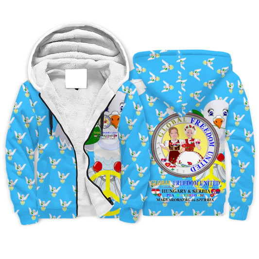 Plush Hoodie GLOBAL FREEDOM UNITED© Women Serbia & Hungary Blue