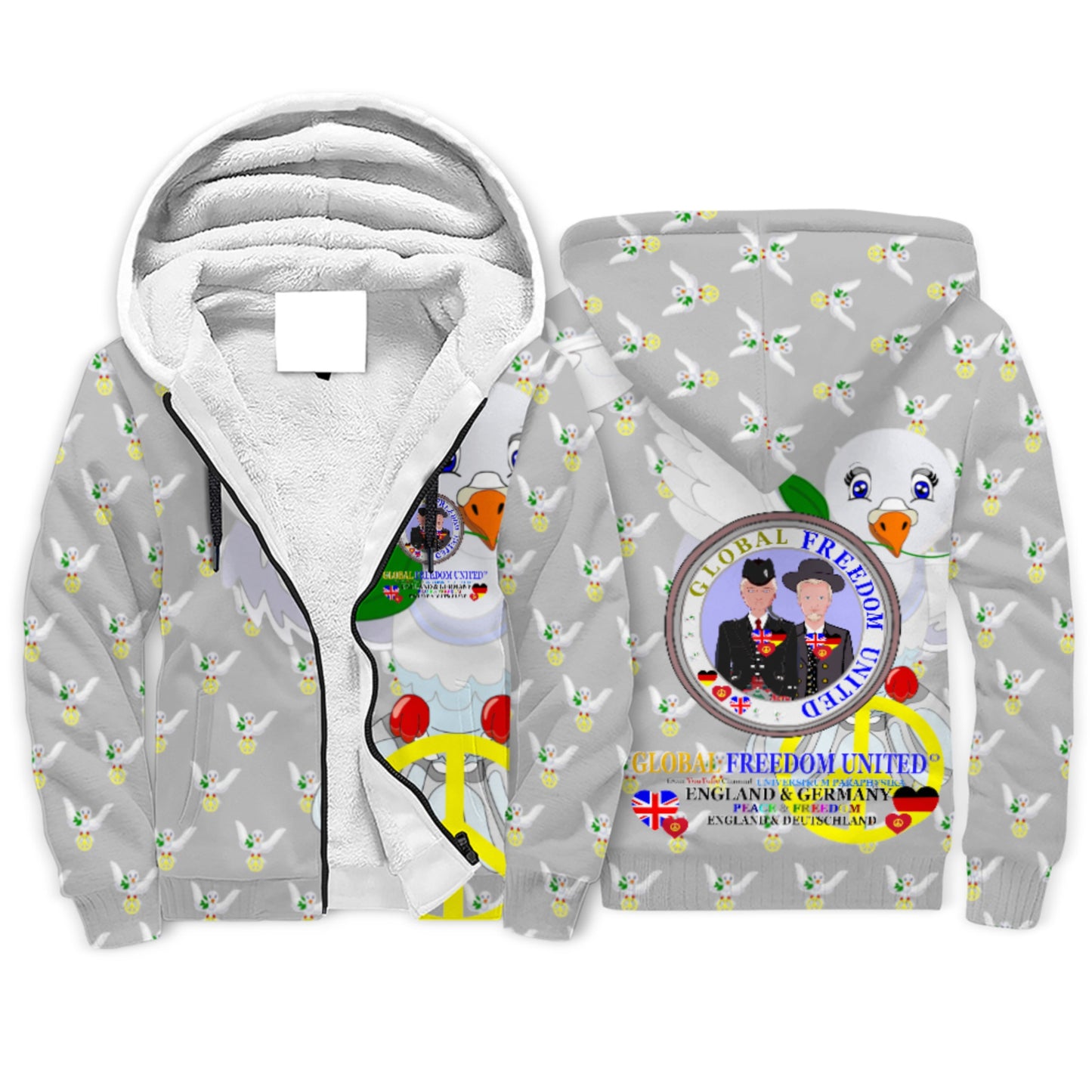 Plush Hoodie GLOBAL FREEDOM UNITED© Men England & Germany Grey