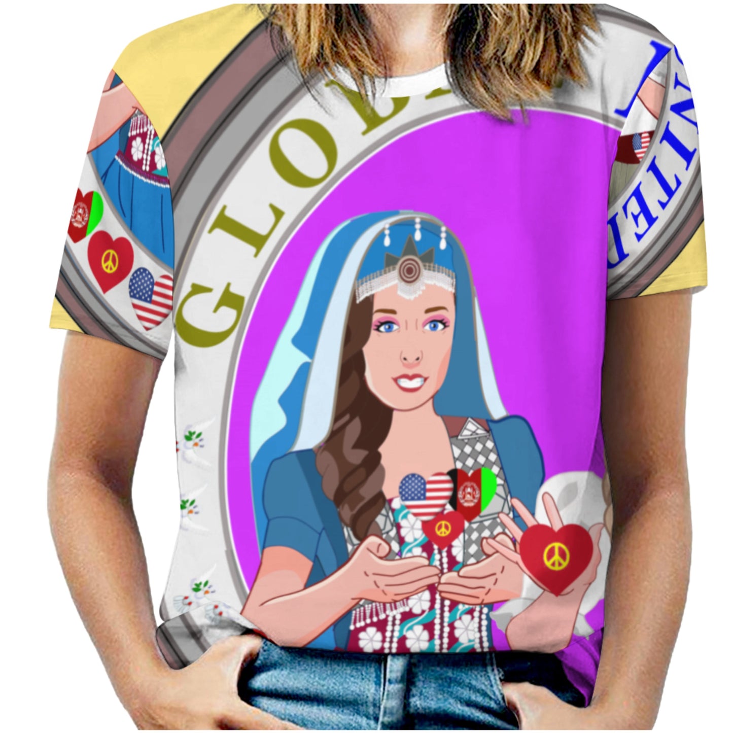 Women´s T-Shirt 3 GLOBAL FREEDOM UNITED© AFGHANISTAN & USA  Yellow