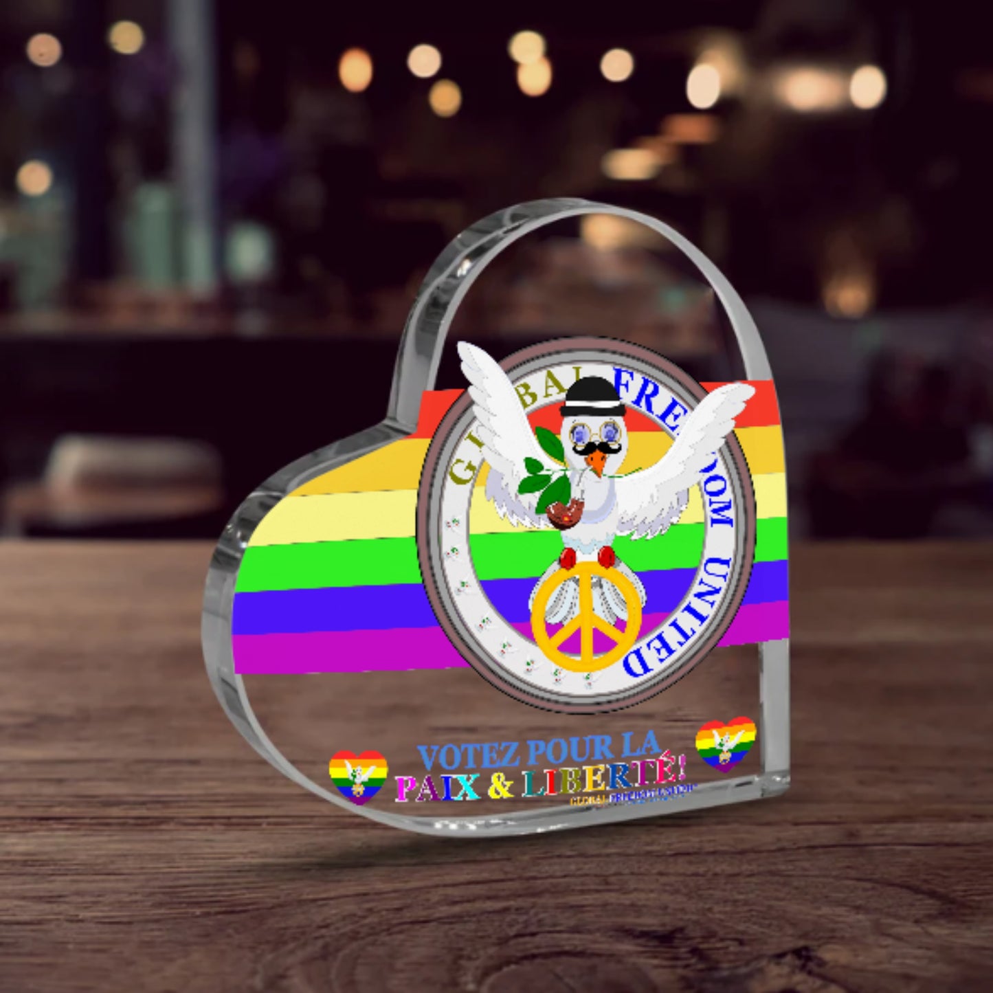 Acryl Heart Global Freedom United Dove Of Peace Men French
