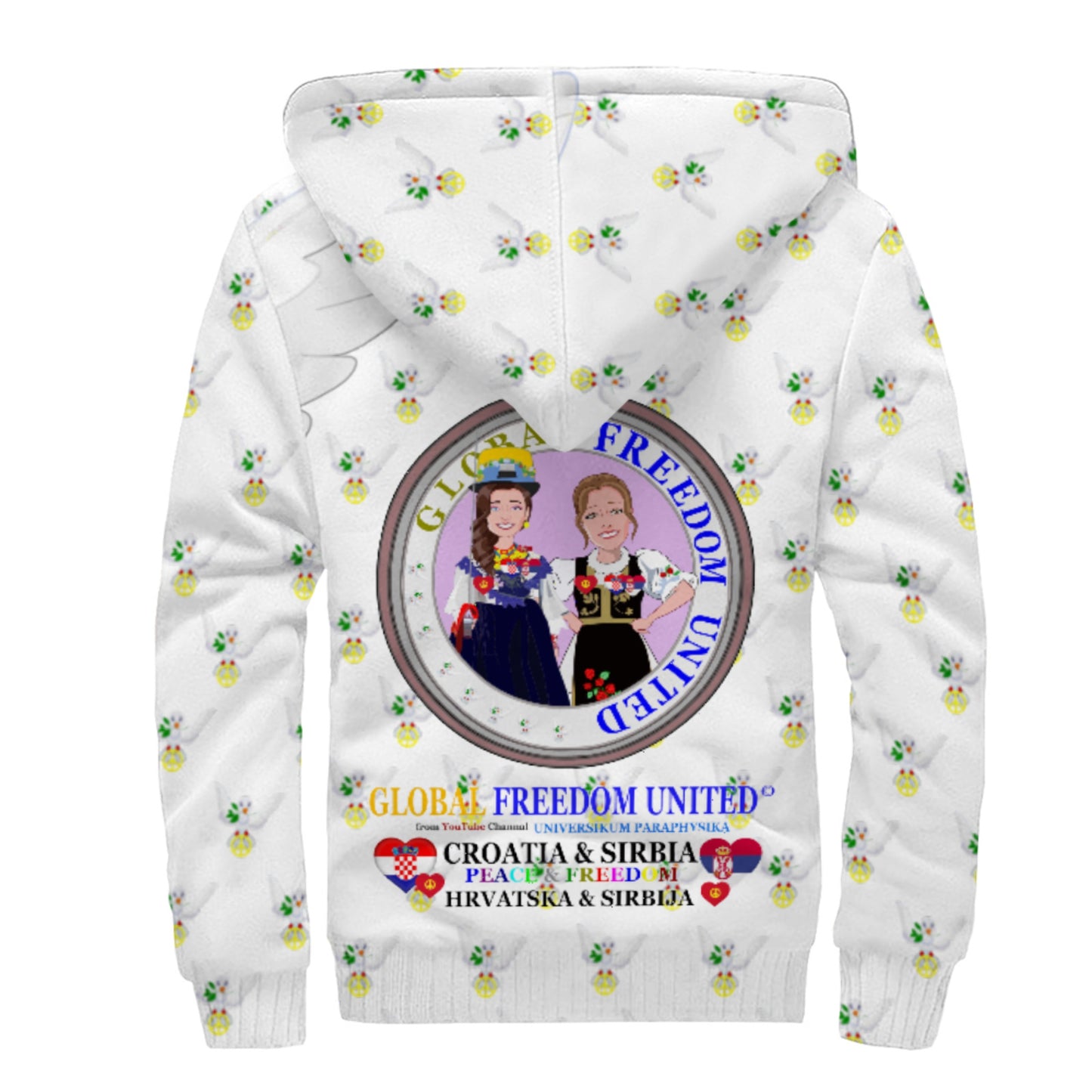 Plush Hoodie GLOBAL FREEDOM UNITED© Women Croatia & Serbia V1 Wight