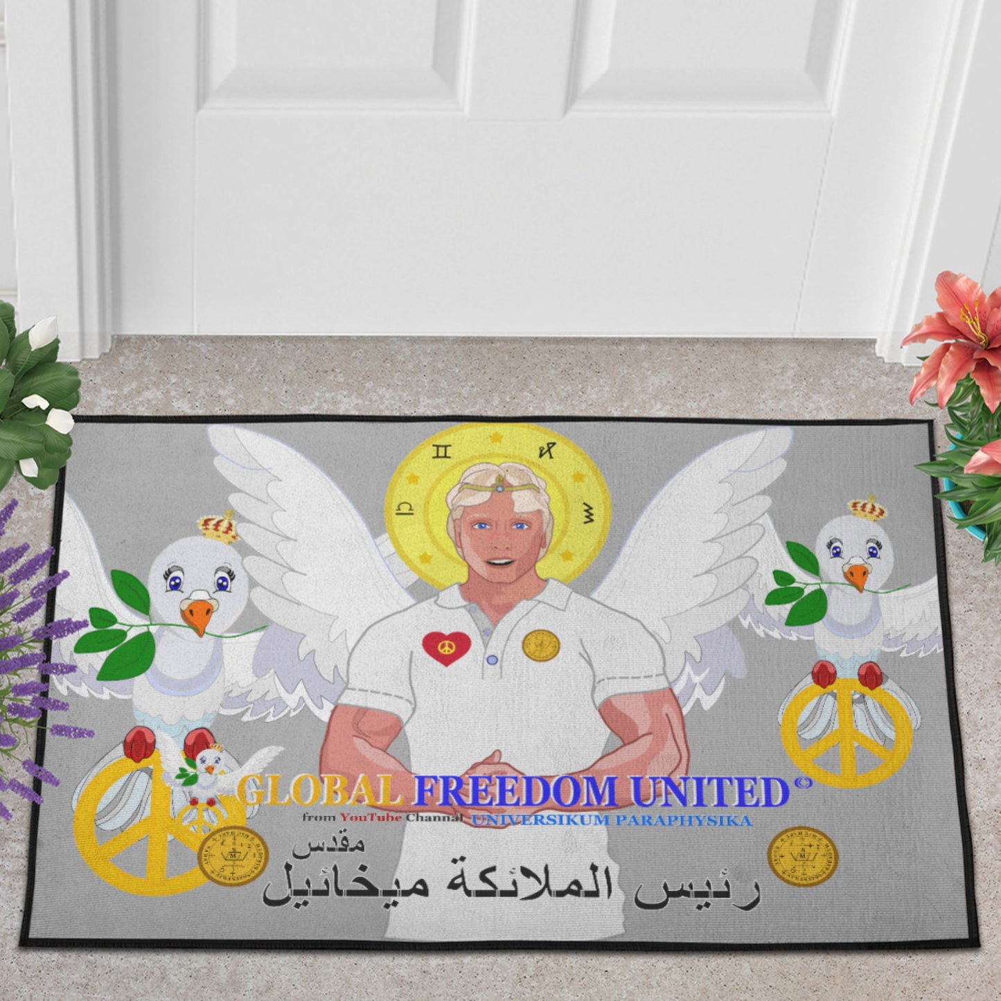 Door Mat Global Freedom United Archangel Michael Arabic Grey