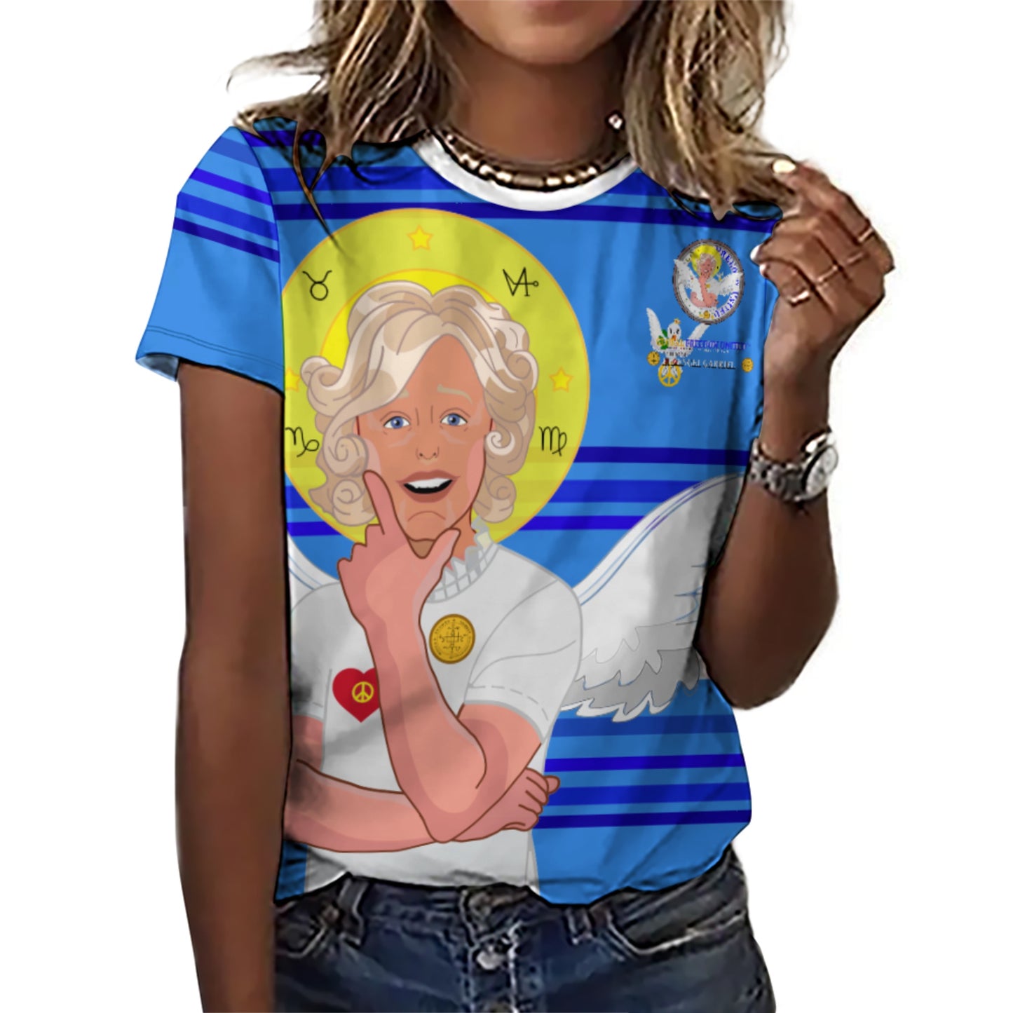 Women´s T-shirt 2 GLOBAL FREEDOM UNITED© Archangel Gabriel German Deep Blue