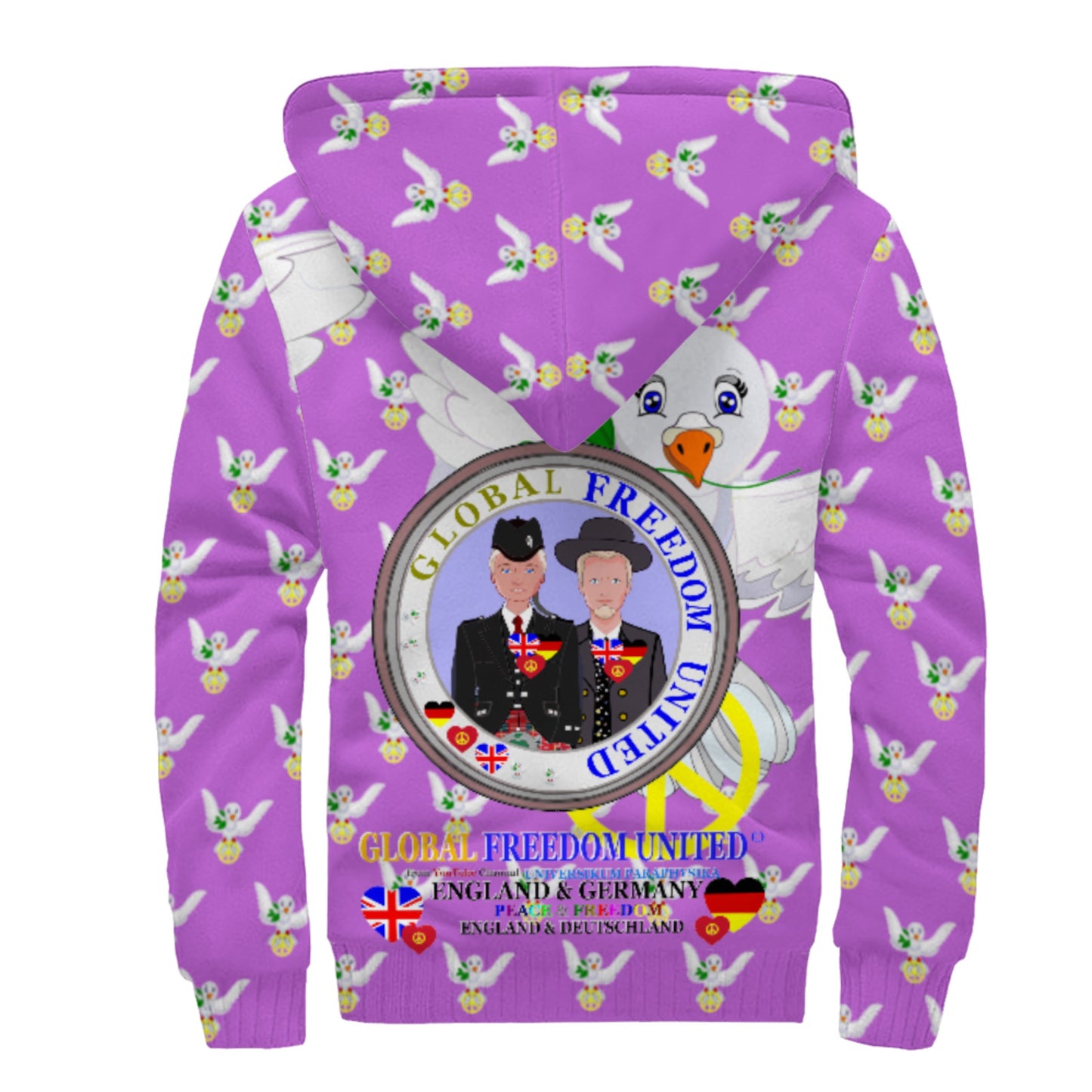 Plush Hoodie GLOBAL FREEDOM UNITED© Men England & Germany Lilac