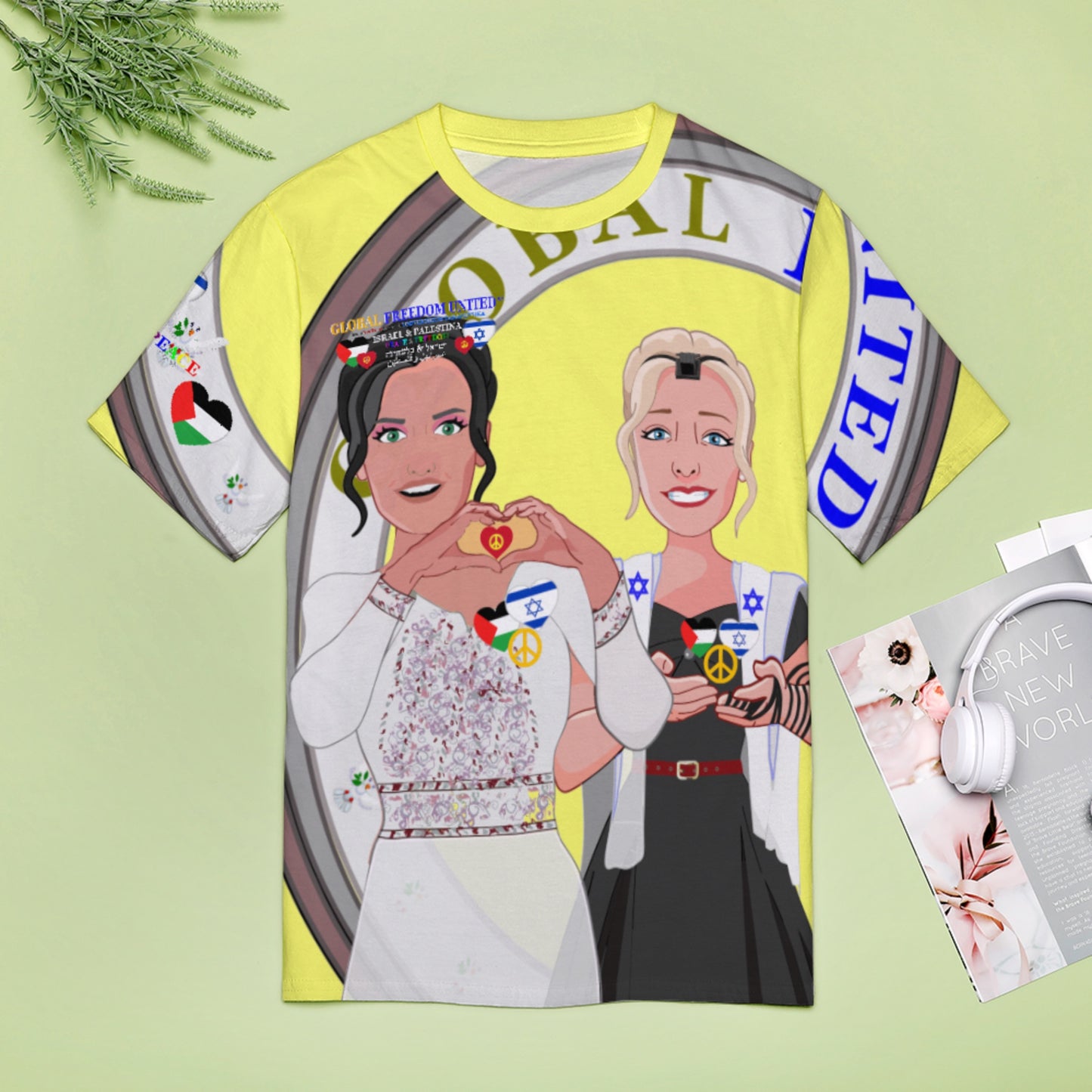 Women´s T-shirt 3 GLOBAL FREEDOM UNITED© Women Palestina & Israel Yellow