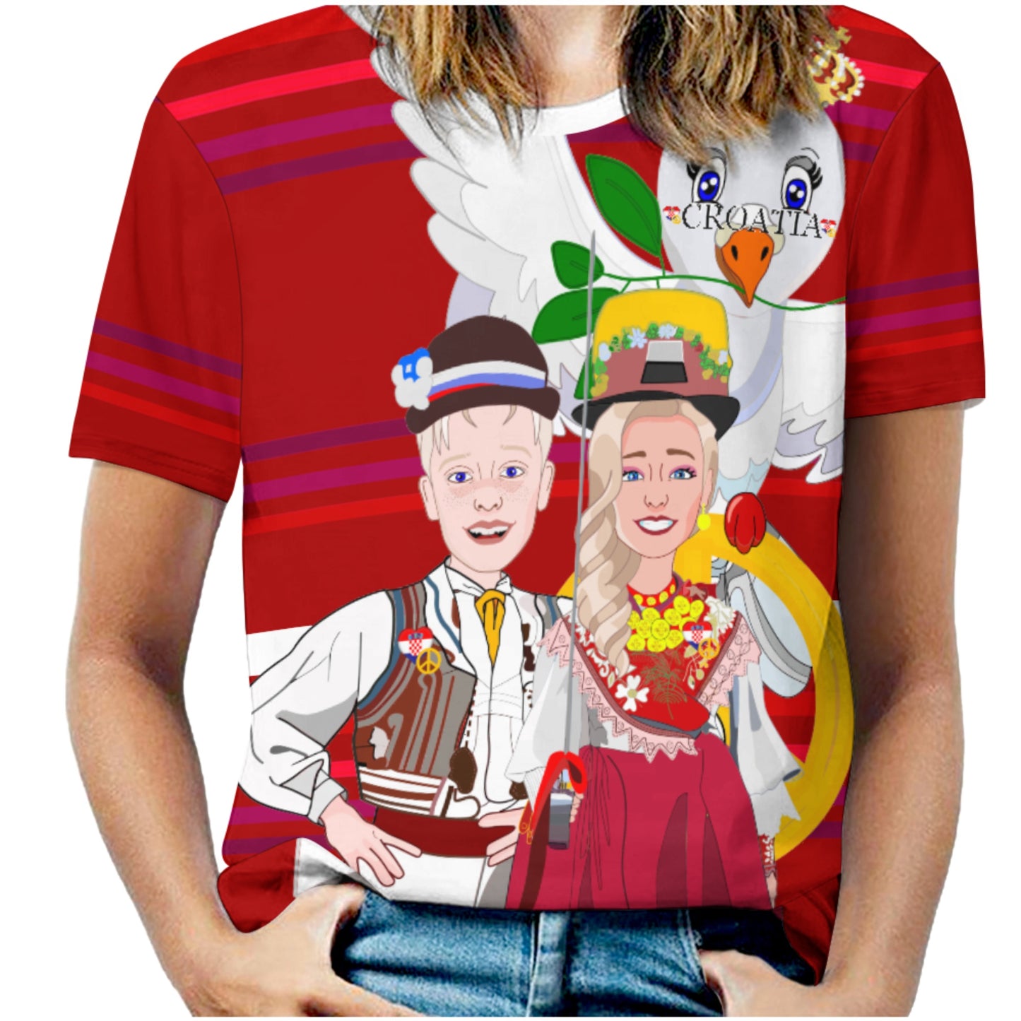 Women´s T-shirt 1 Global Freedom United Couple Edition Croatia Red