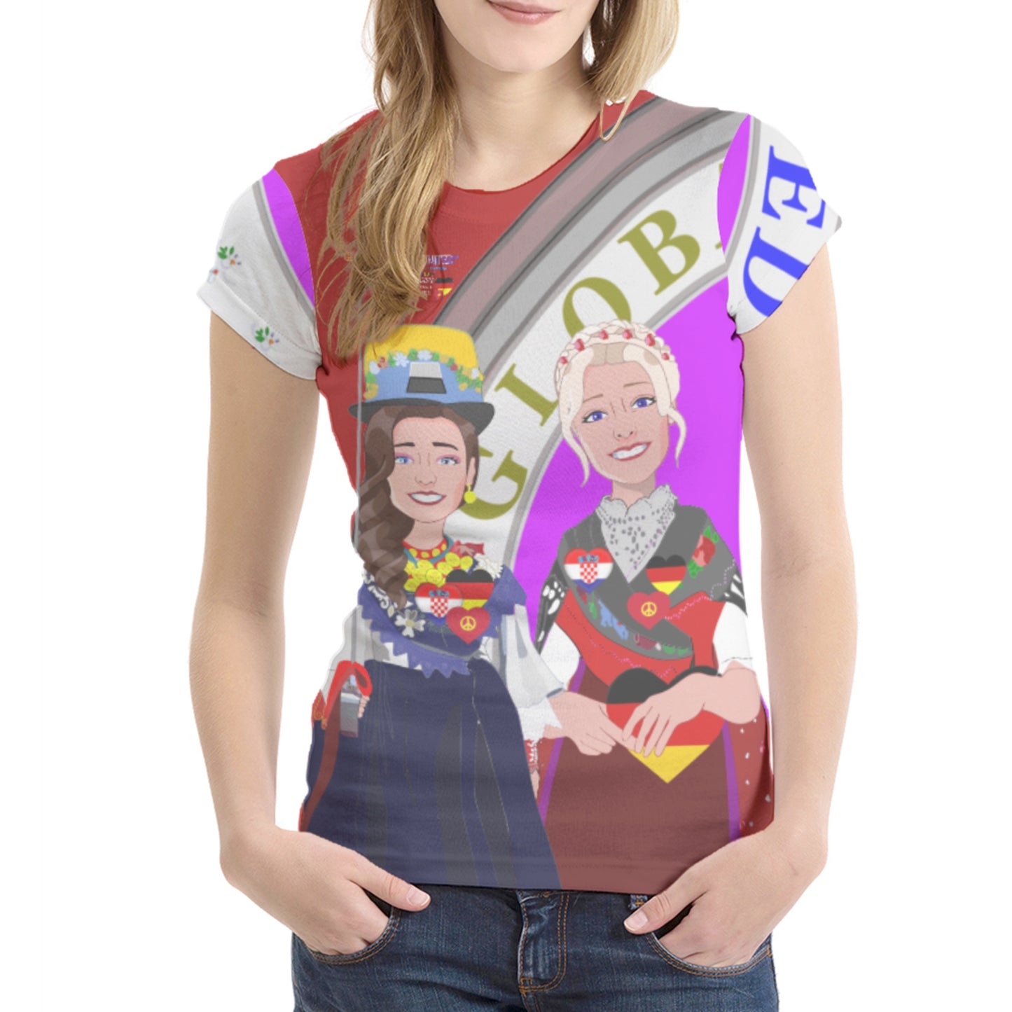 Women´s T-shirt GLOBAL FREEDOM UNITED© Women Croatia & Germany V2 Red