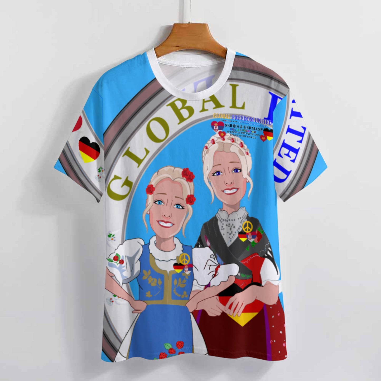 Women´s T-shirt GLOBAL FREEDOM UNITED© Women Serbia & Germany Blue