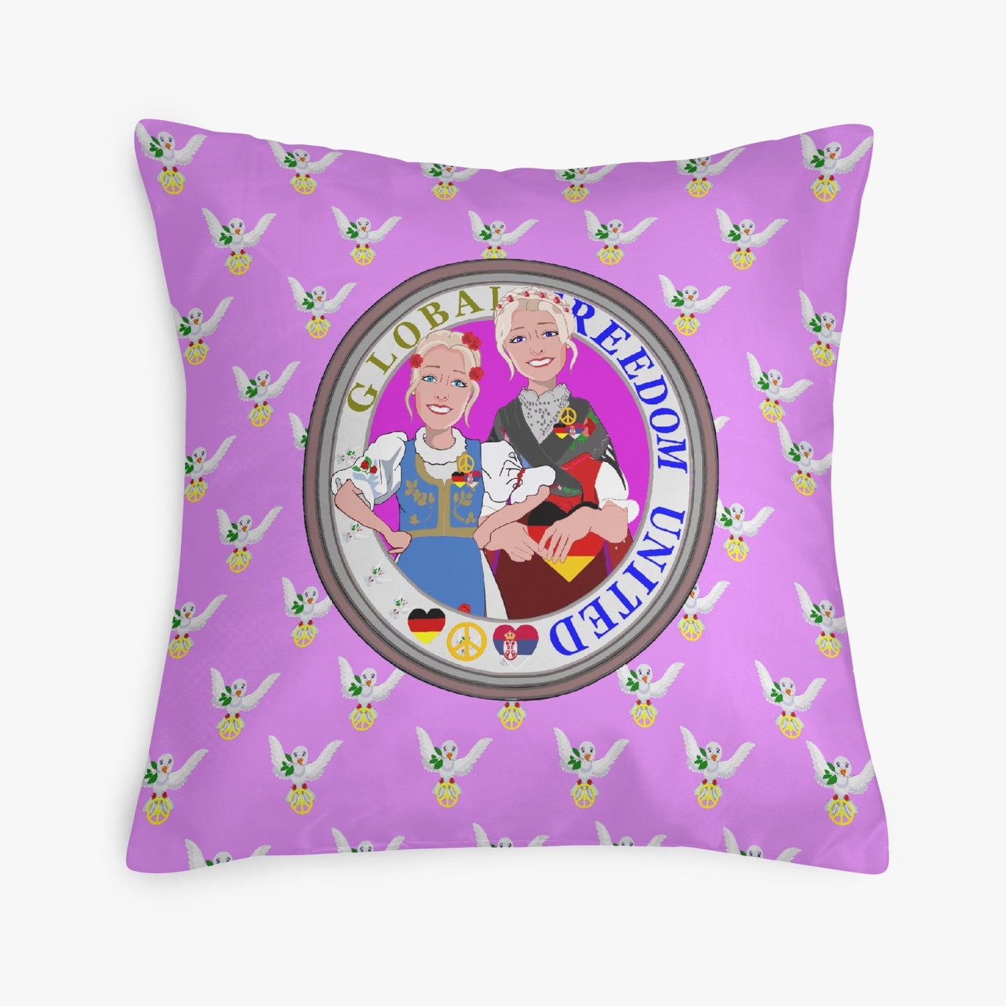GLOBAL FREEDOM UNITED© Women SERBIA & GERMANY LILAC V2  18'' Square Pillow Cover