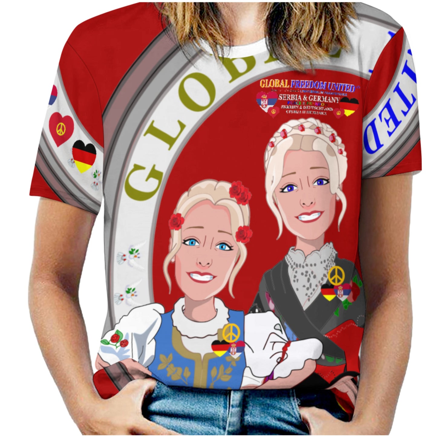 Women´s T-shirt GLOBAL FREEDOM UNITED© Women Serbia & Germany Red