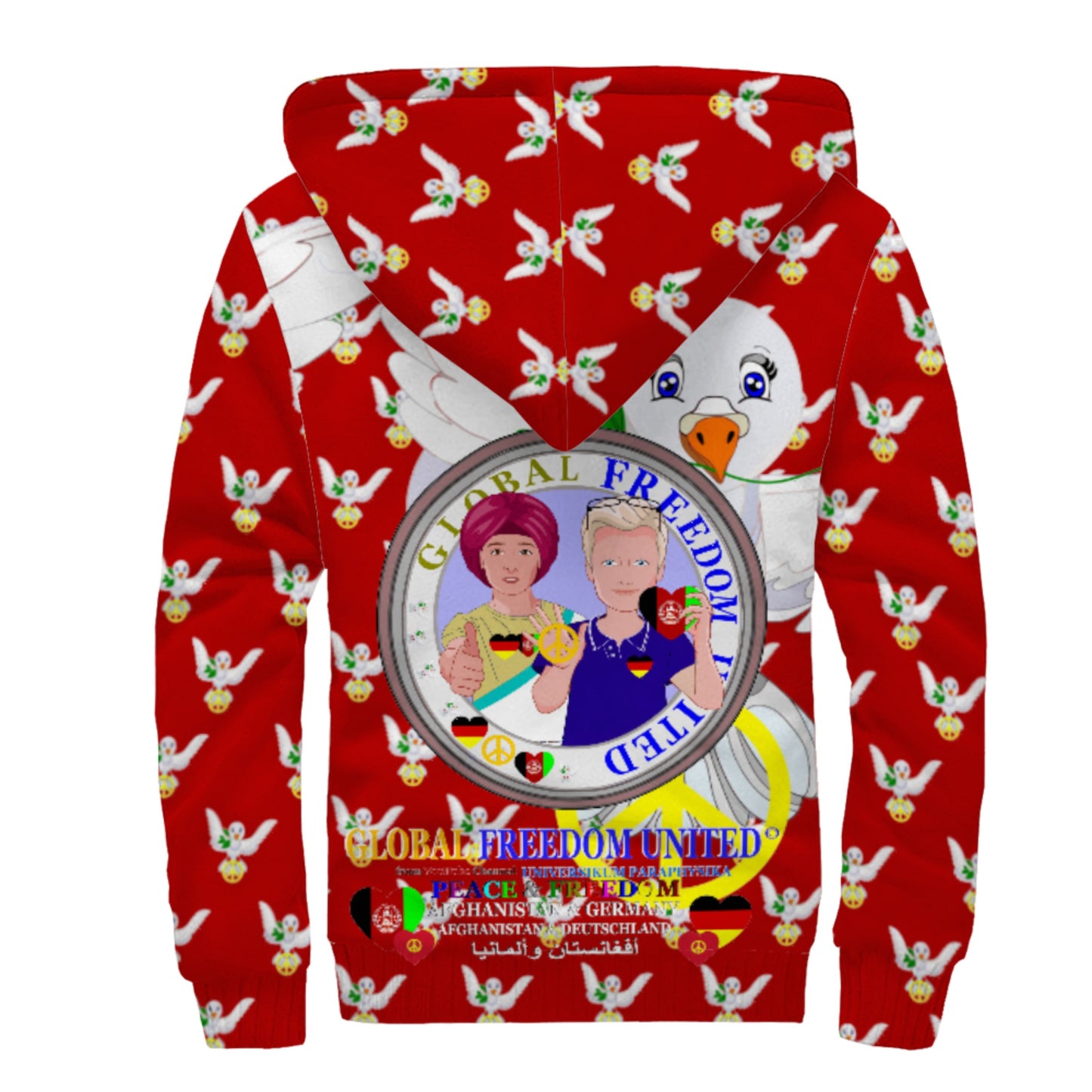 Plush Hoodie GLOBAL FREEDOM UNITED© Afghanistan & Germany Red