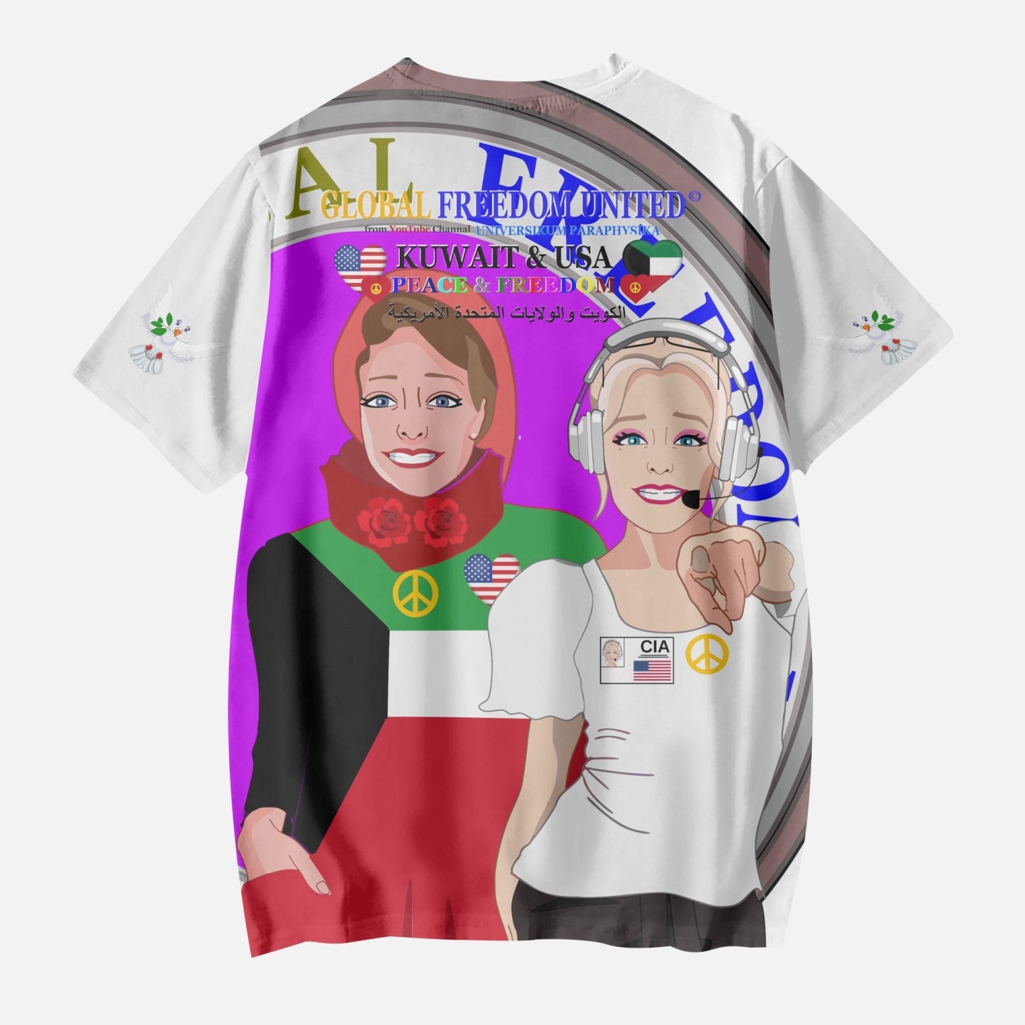 GLOBAL FREEDOM UNITED GIRLS KUWAIT & USA OLD PEACE WIGHT AOP Kids' Short T-Shirts