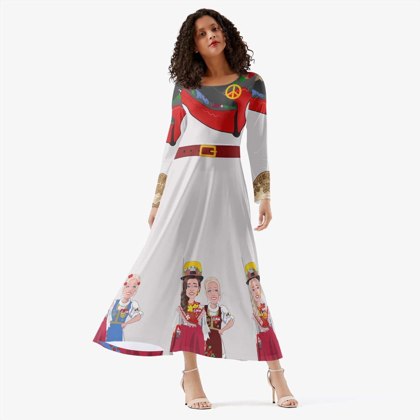 Women's Long-Sleeve One-piece Dress GLOBAL FREEDOM UNITED CROATIA & SERBIA OLD PEACE WIGHT